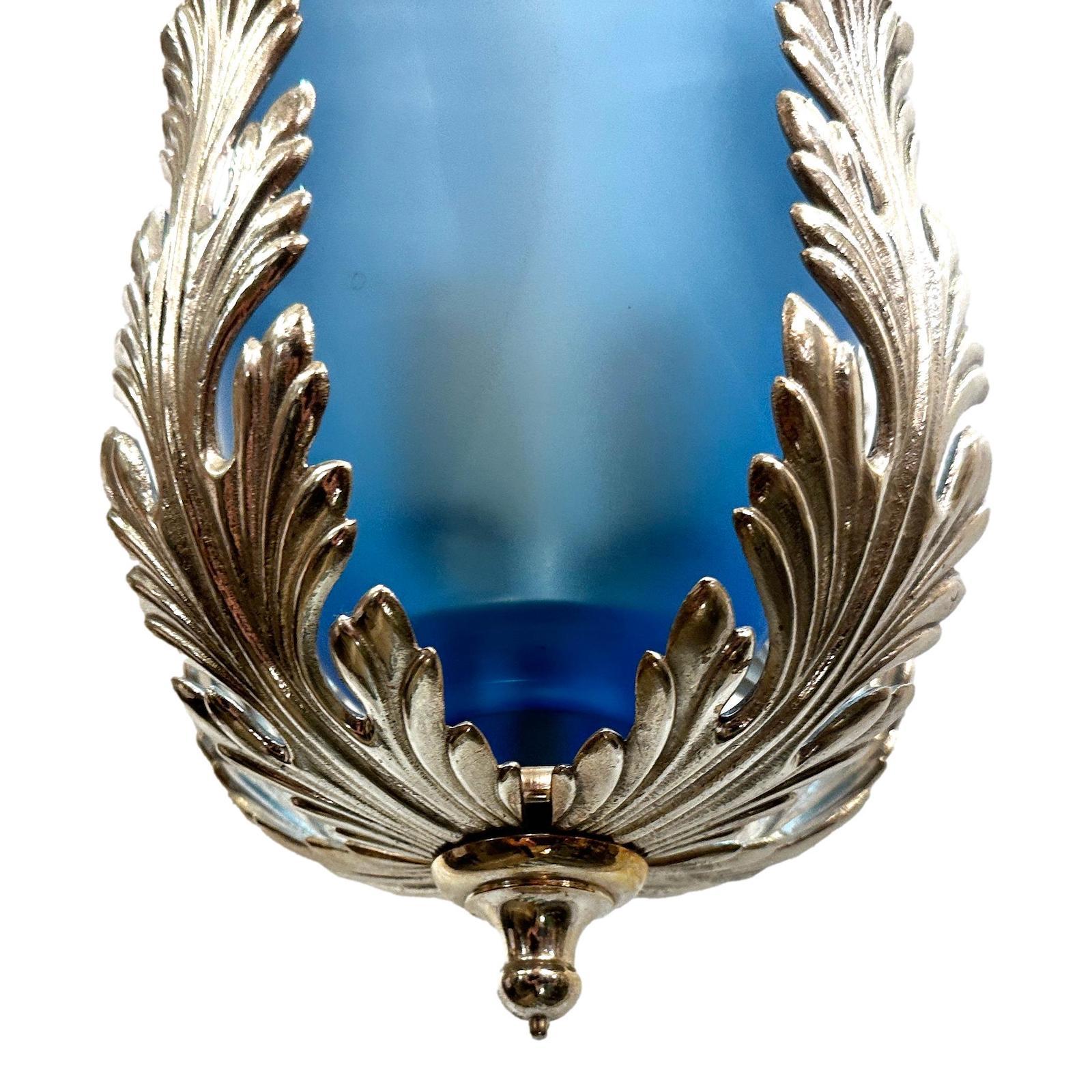 Italain Blue Glass Lantern In Good Condition In New York, NY
