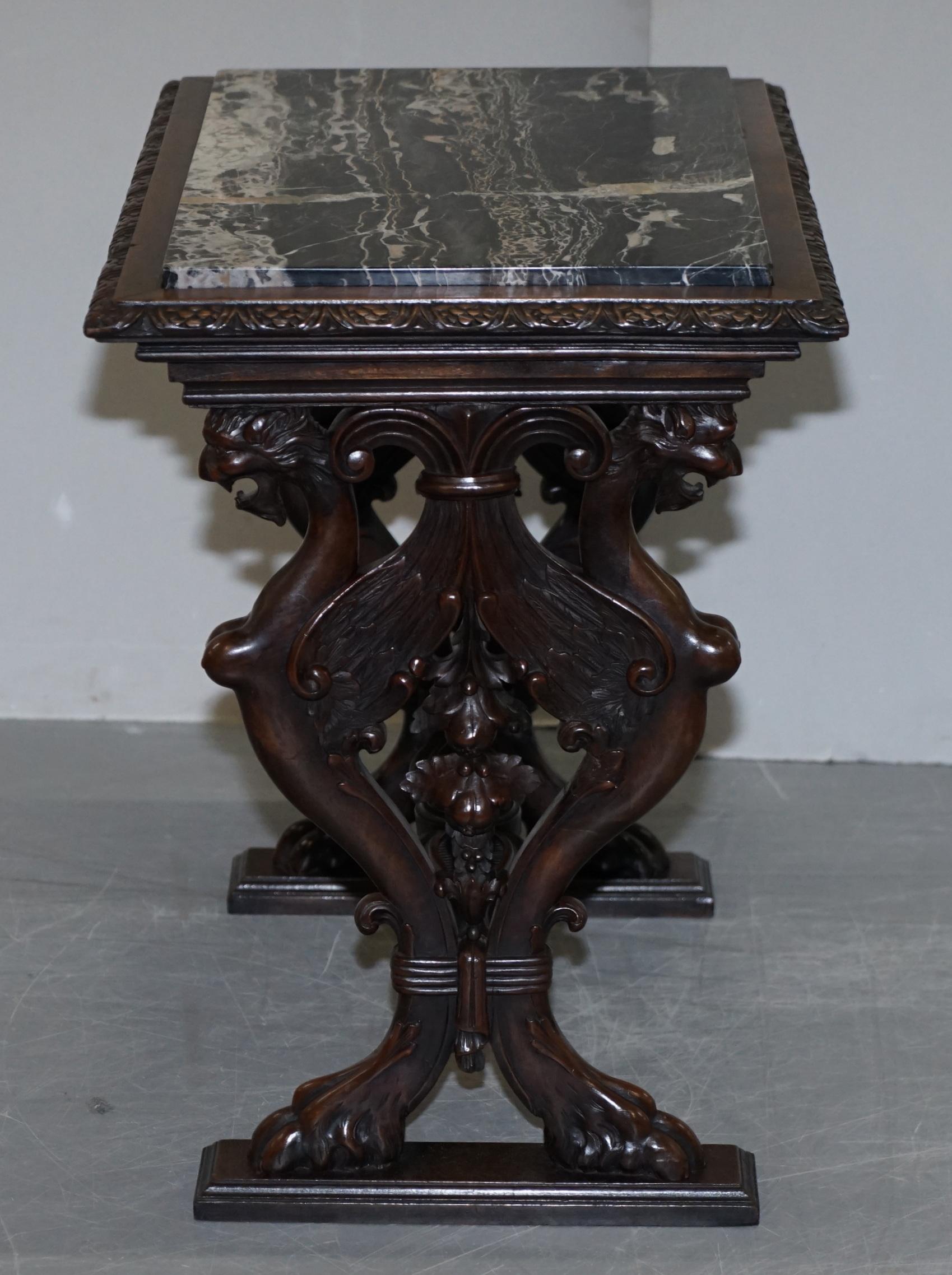 Italian circa 1840 Ornately Hand Carved Oak Side Table with Solid Marble Top For Sale 10
