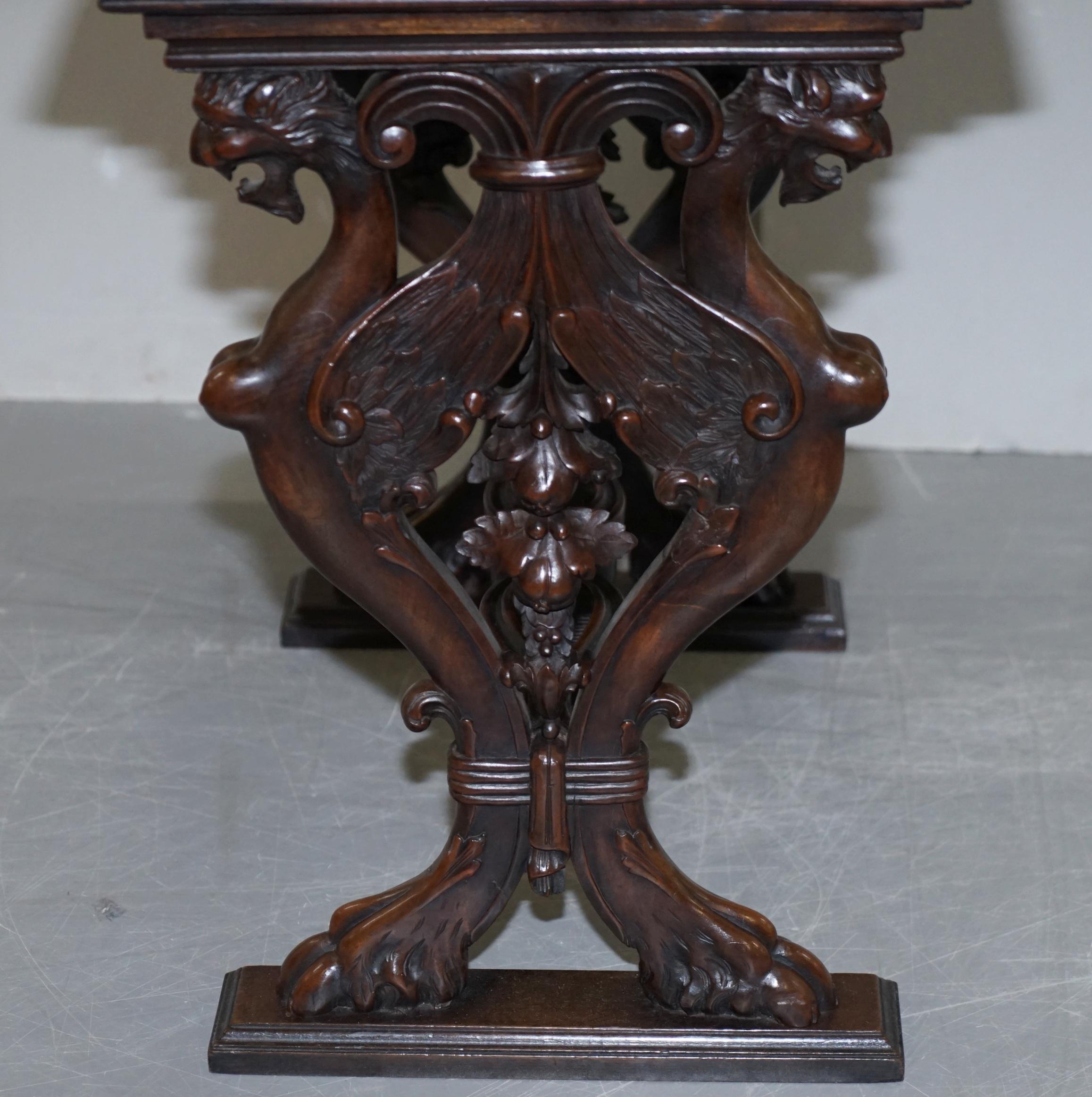 Italian circa 1840 Ornately Hand Carved Oak Side Table with Solid Marble Top For Sale 12