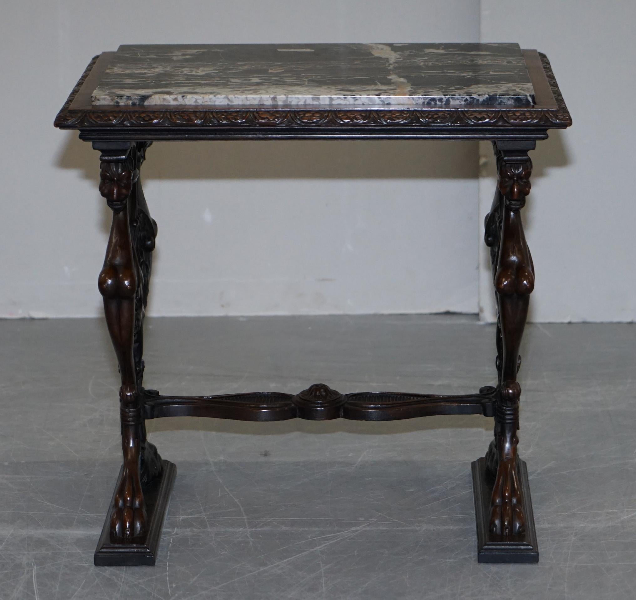 Italian circa 1840 Ornately Hand Carved Oak Side Table with Solid Marble Top For Sale 13