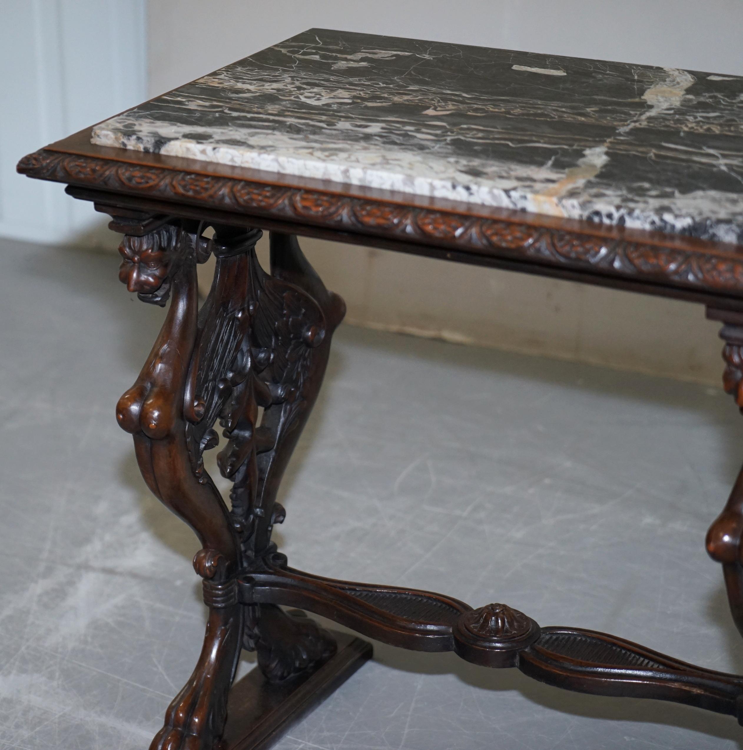 Italian circa 1840 Ornately Hand Carved Oak Side Table with Solid Marble Top For Sale 14