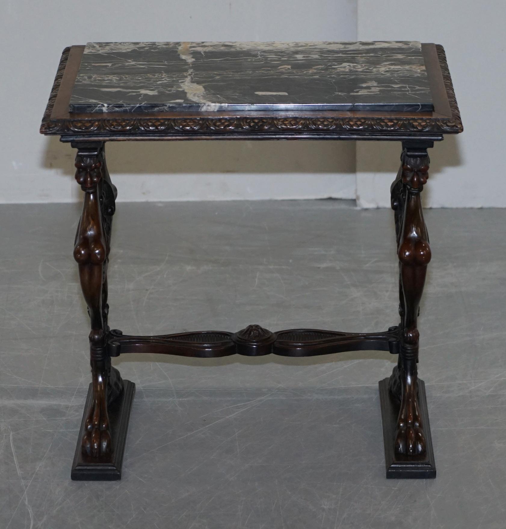 We are delighted to offer for sale this rare and highly collectable circa 1840 hand carved solid oak with marble top side or occasional table 

A very decorative and well made piece. I’ve not seen this type of carving before on a side table, it is