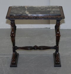 Italian circa 1840 Ornately Hand Carved Oak Side Table with Solid Marble Top