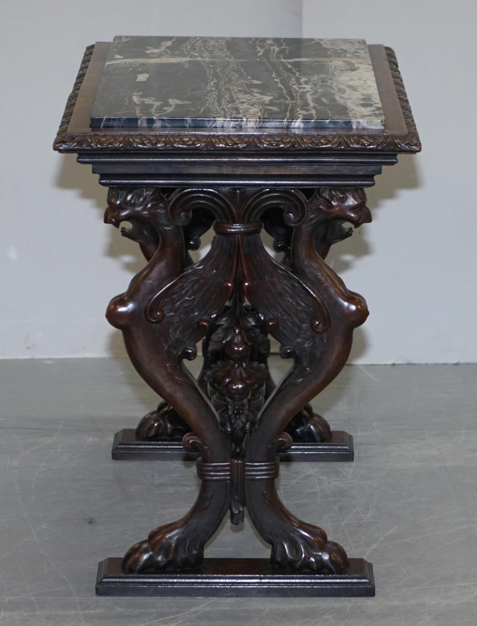 Italian circa 1840 Ornately Hand Carved Oak Side Table with Solid Marble Top For Sale 15