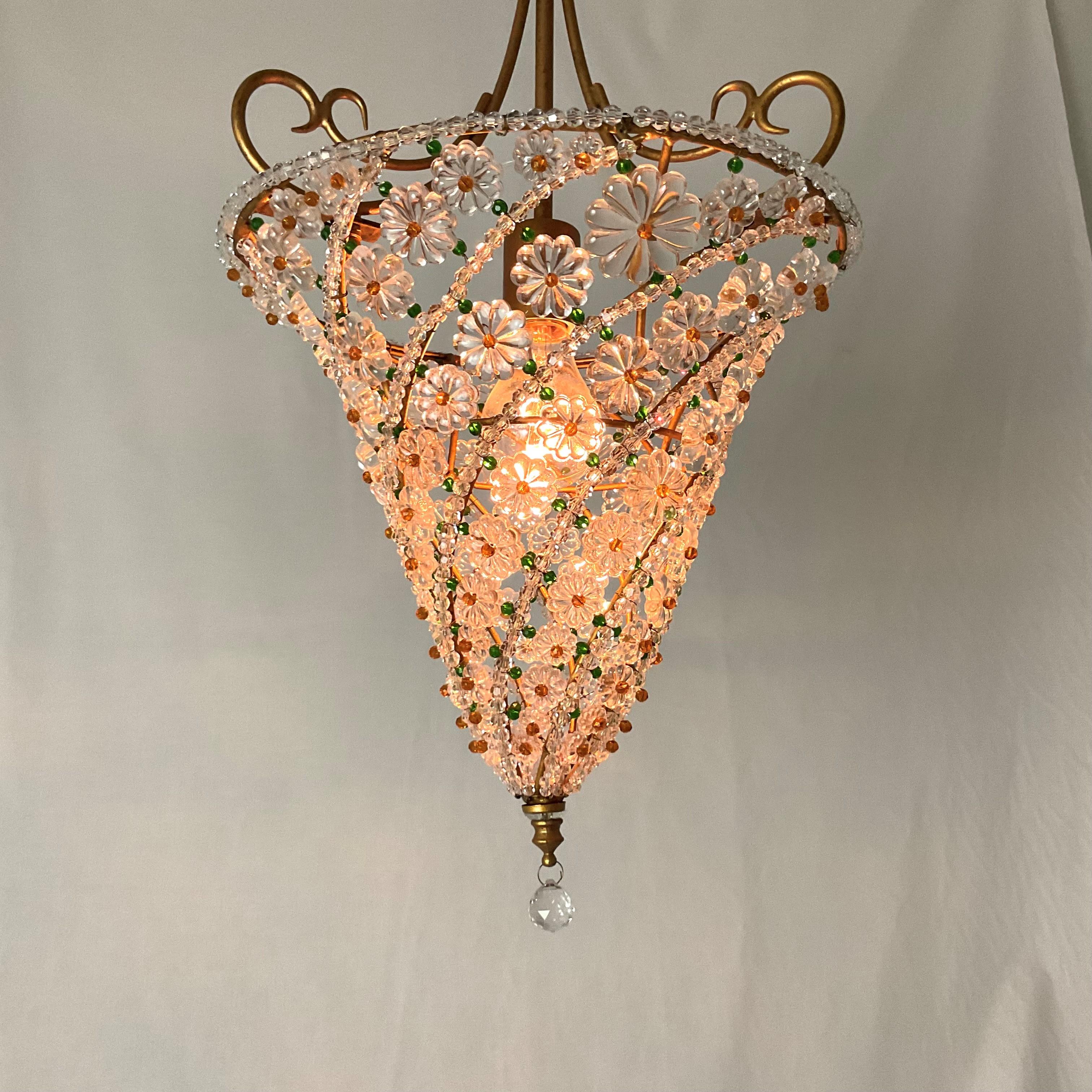 Art Nouveau Italain Glass Beaded Pendant Light in vendita