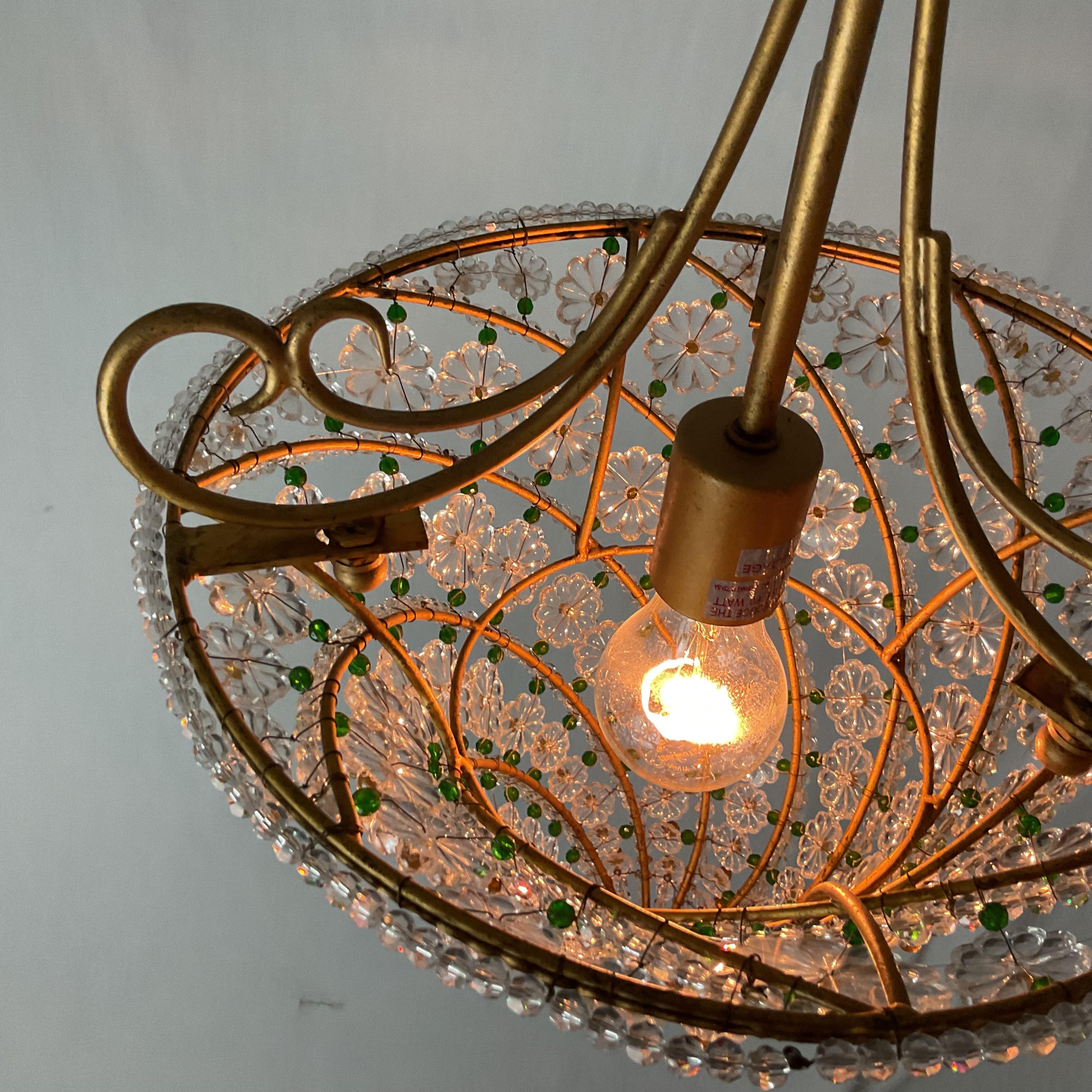 Metallo Italain Glass Beaded Pendant Light in vendita