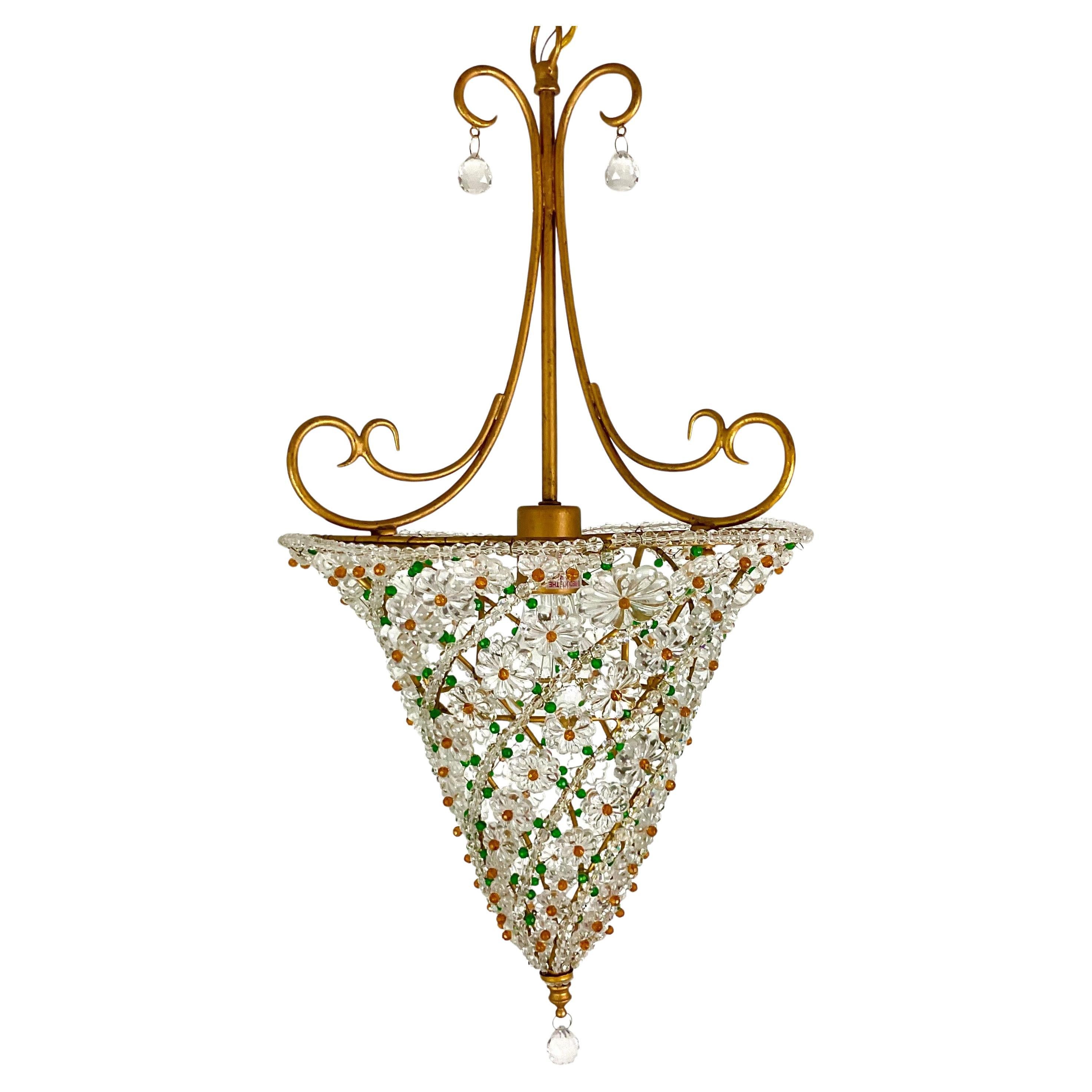 Italain Glass Beaded Pendant Light in vendita