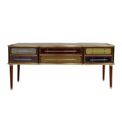 Italain Sideboard Made Of Solid Wood And Covered With Colored Glass 1950S