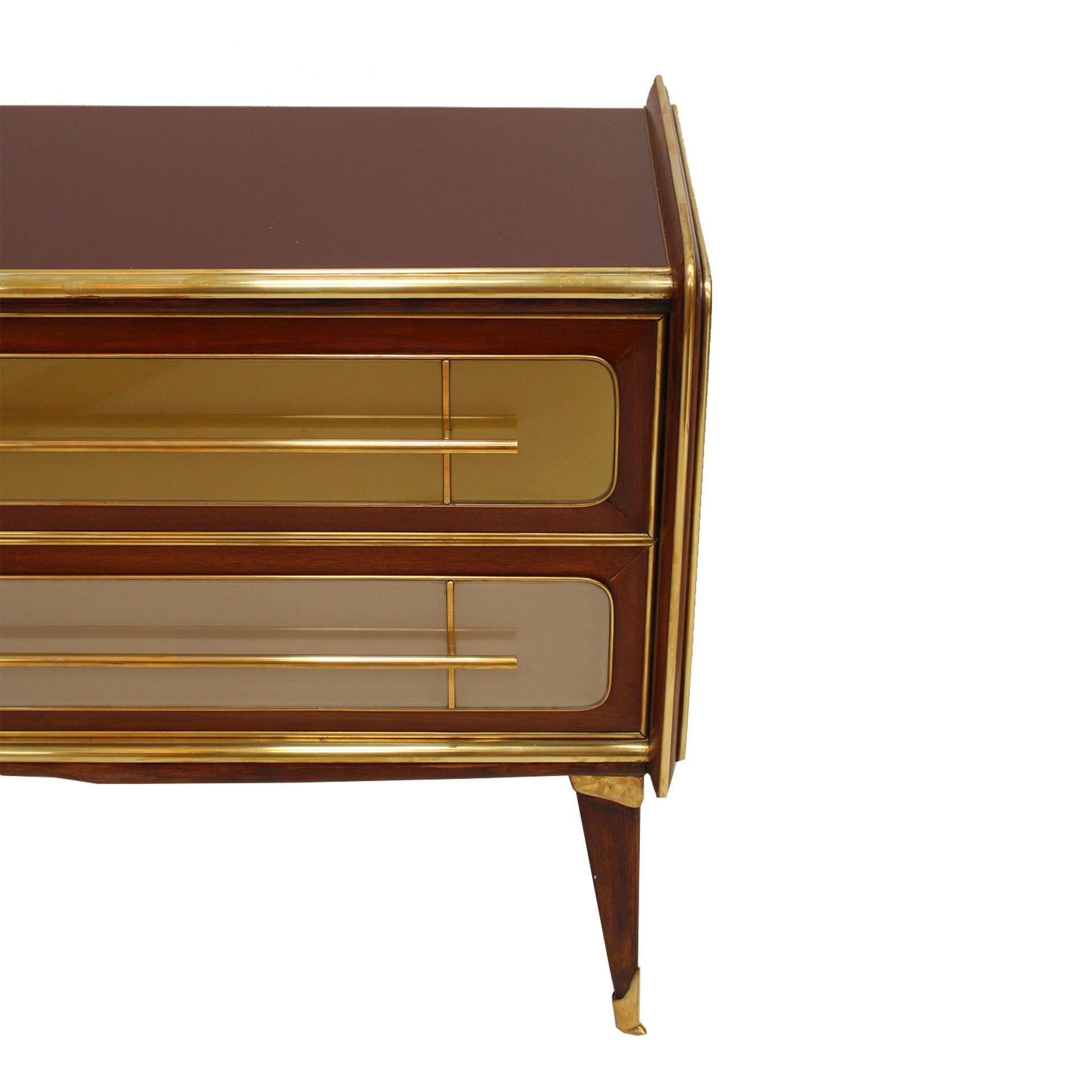 Italian Italain Sideboard Made Of Solid Wood And Covered With Colored Glass 1950S For Sale