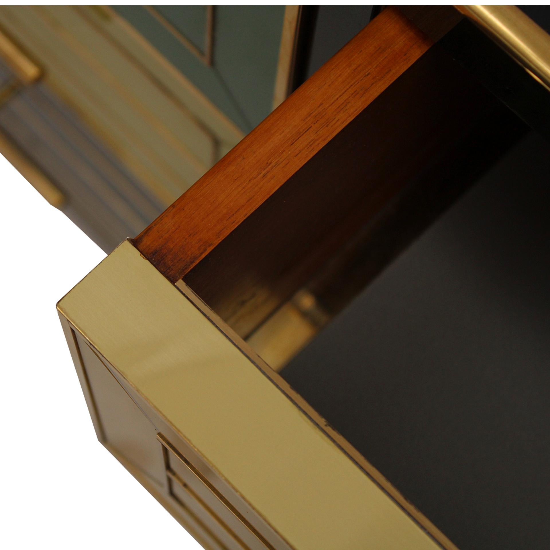 Italian Italain Sideboard Made Of Solid Wood And Covered With Colored Glass 1950S For Sale