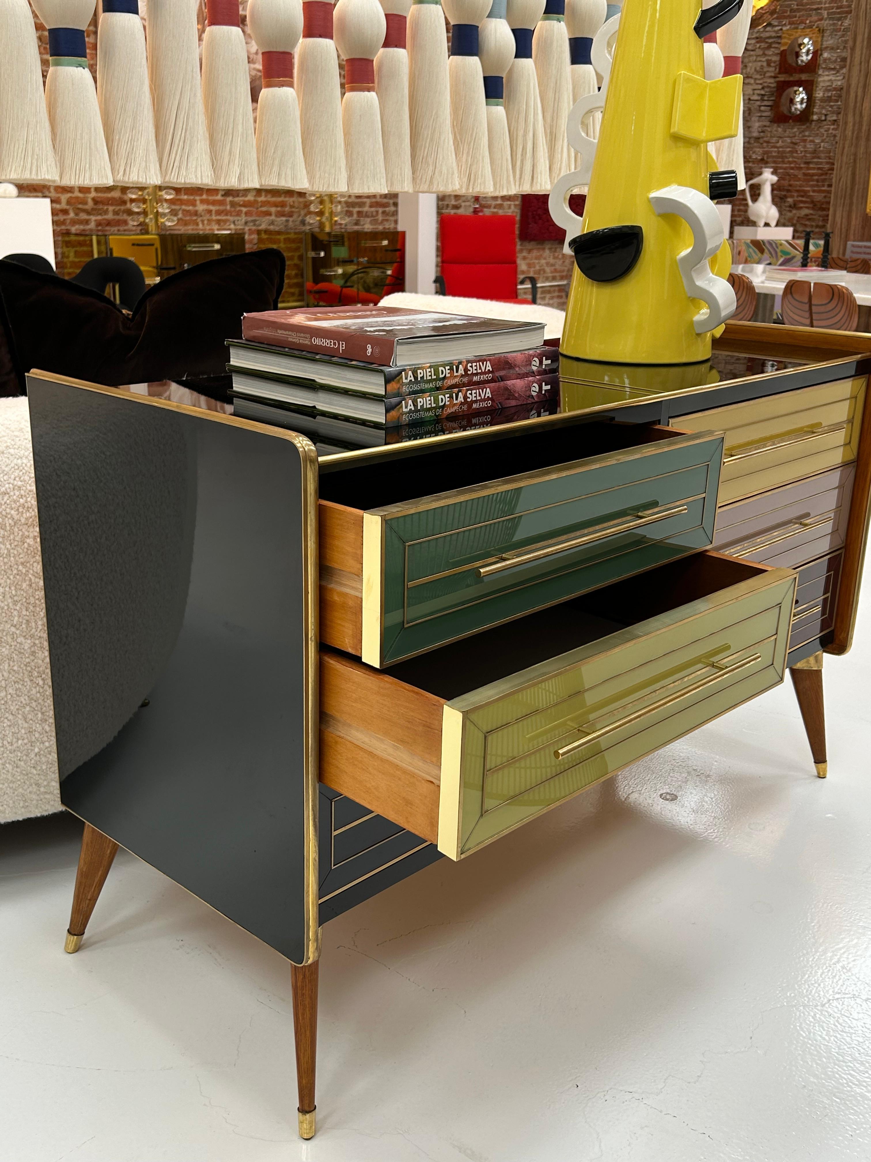 Italain Sideboard Made Of Solid Wood And Covered With Colored Glass 1950S In Good Condition For Sale In Madrid, ES