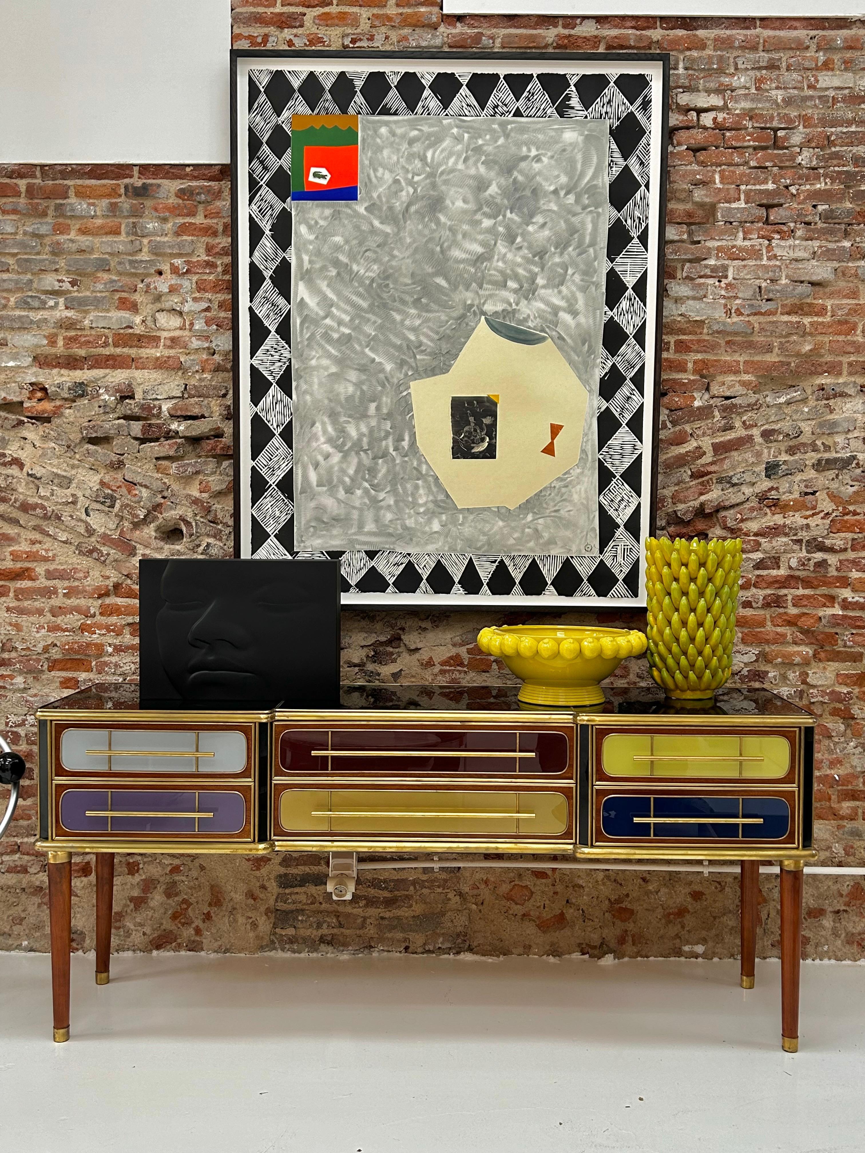 Italain Sideboard Made Of Solid Wood And Covered With Colored Glass 1950S In Good Condition For Sale In Madrid, ES