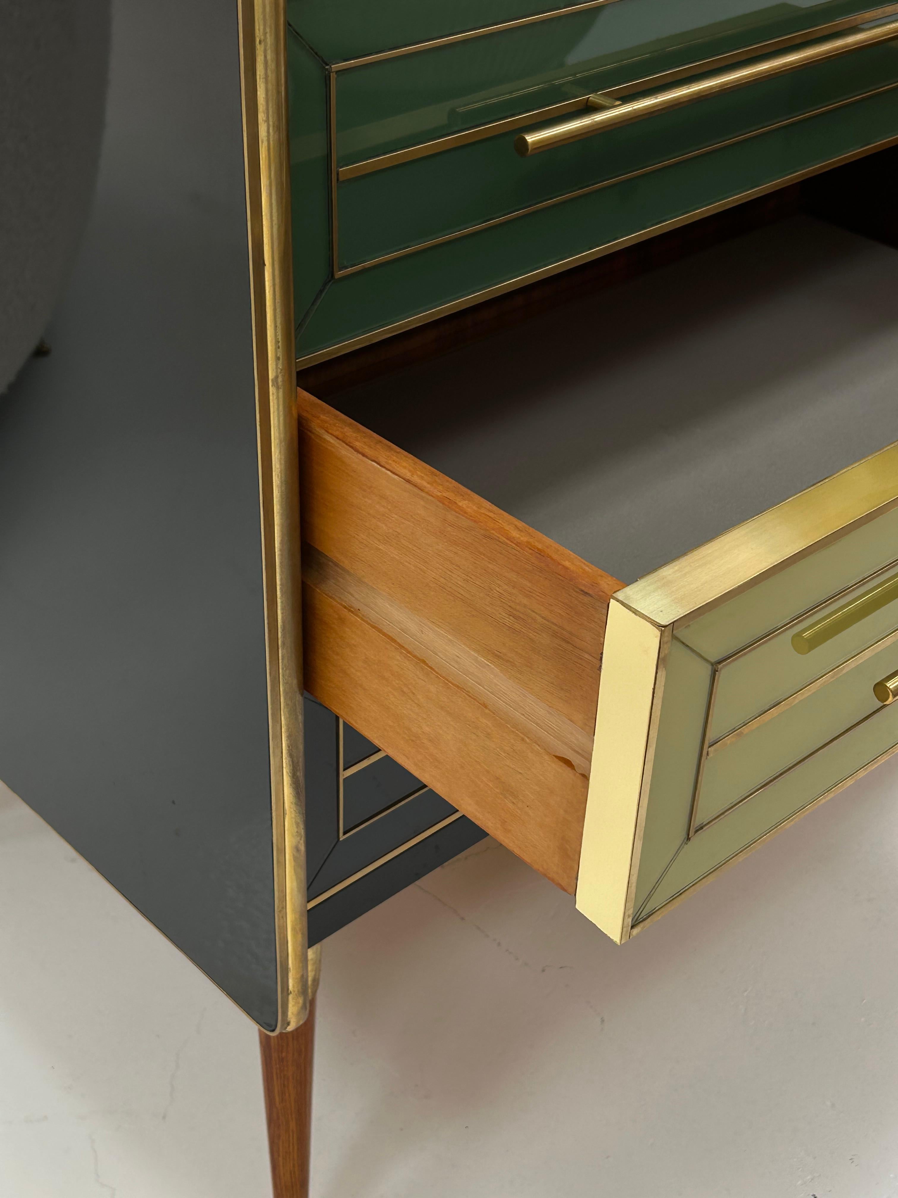 Mid-20th Century Italain Sideboard Made Of Solid Wood And Covered With Colored Glass 1950S For Sale