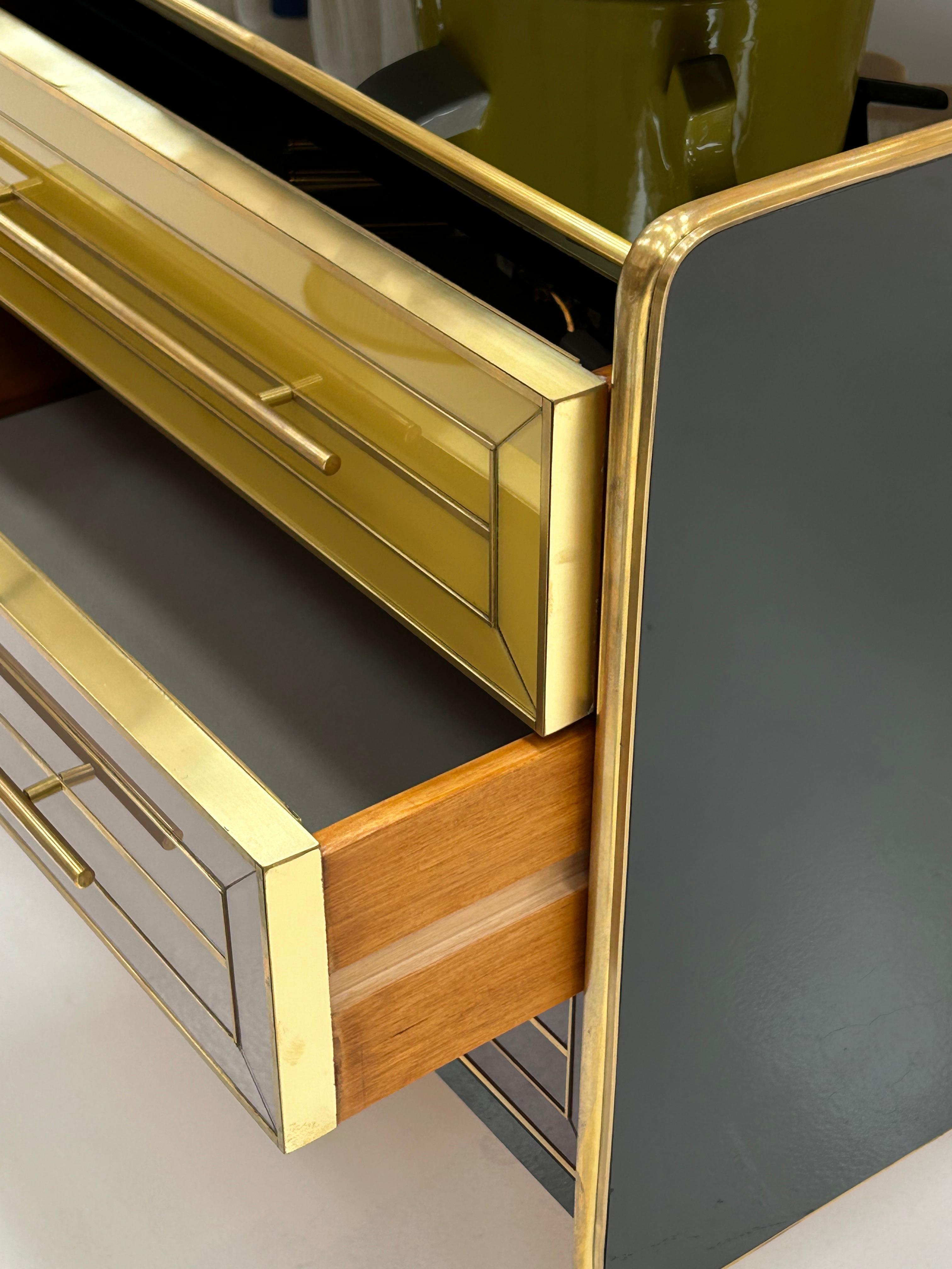 Brass Italain Sideboard Made Of Solid Wood And Covered With Colored Glass 1950S For Sale
