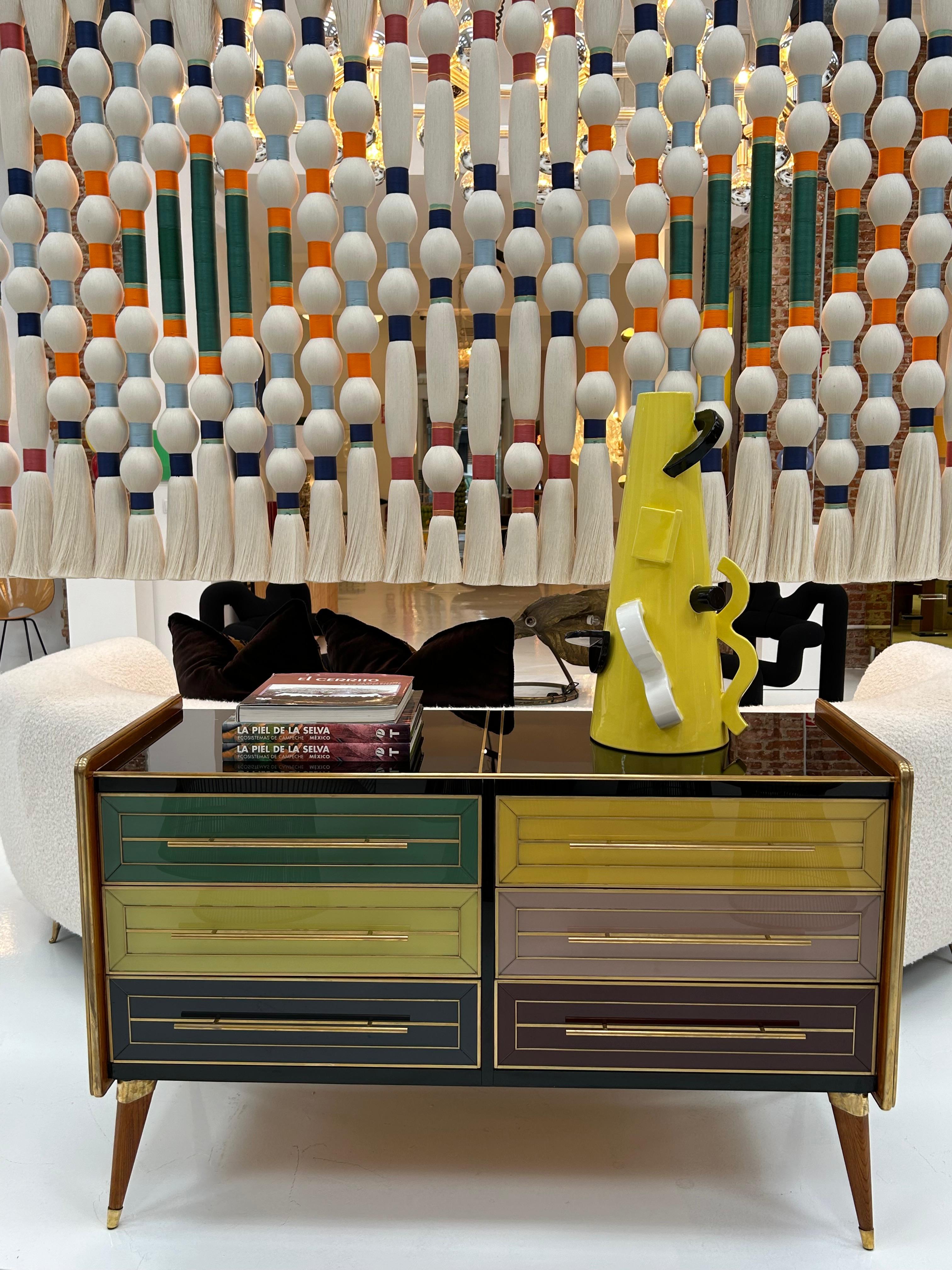 Italain Sideboard Made Of Solid Wood And Covered With Colored Glass 1950S For Sale 1