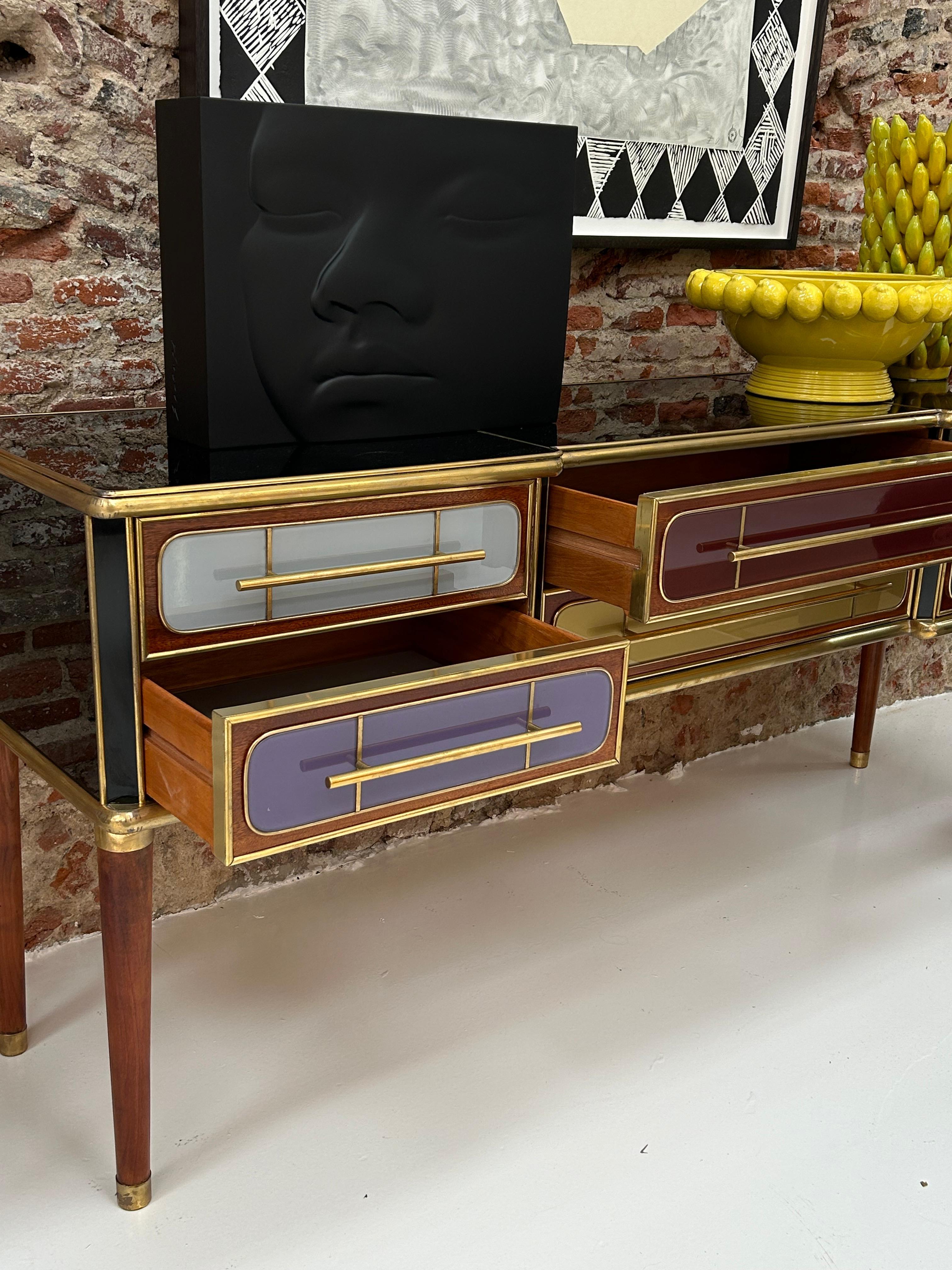 Italain Sideboard Made Of Solid Wood And Covered With Colored Glass 1950S For Sale 1