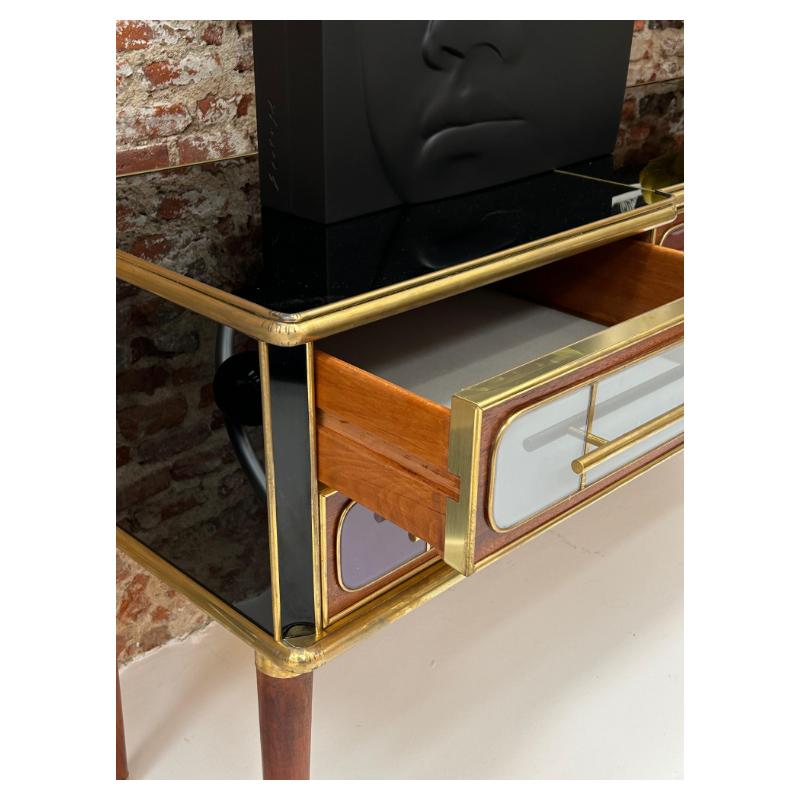 Credenza Italain Made Solid Wood e rivestita di vetro colorato 1950S in vendita 2