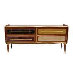 Italain Sideboard Made Of Solid Wood And Covered With Colored Glass 1950S