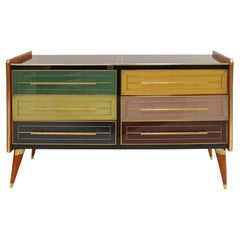 Italain Sideboard Made Of Solid Wood And Covered With Colored Glass 1950S