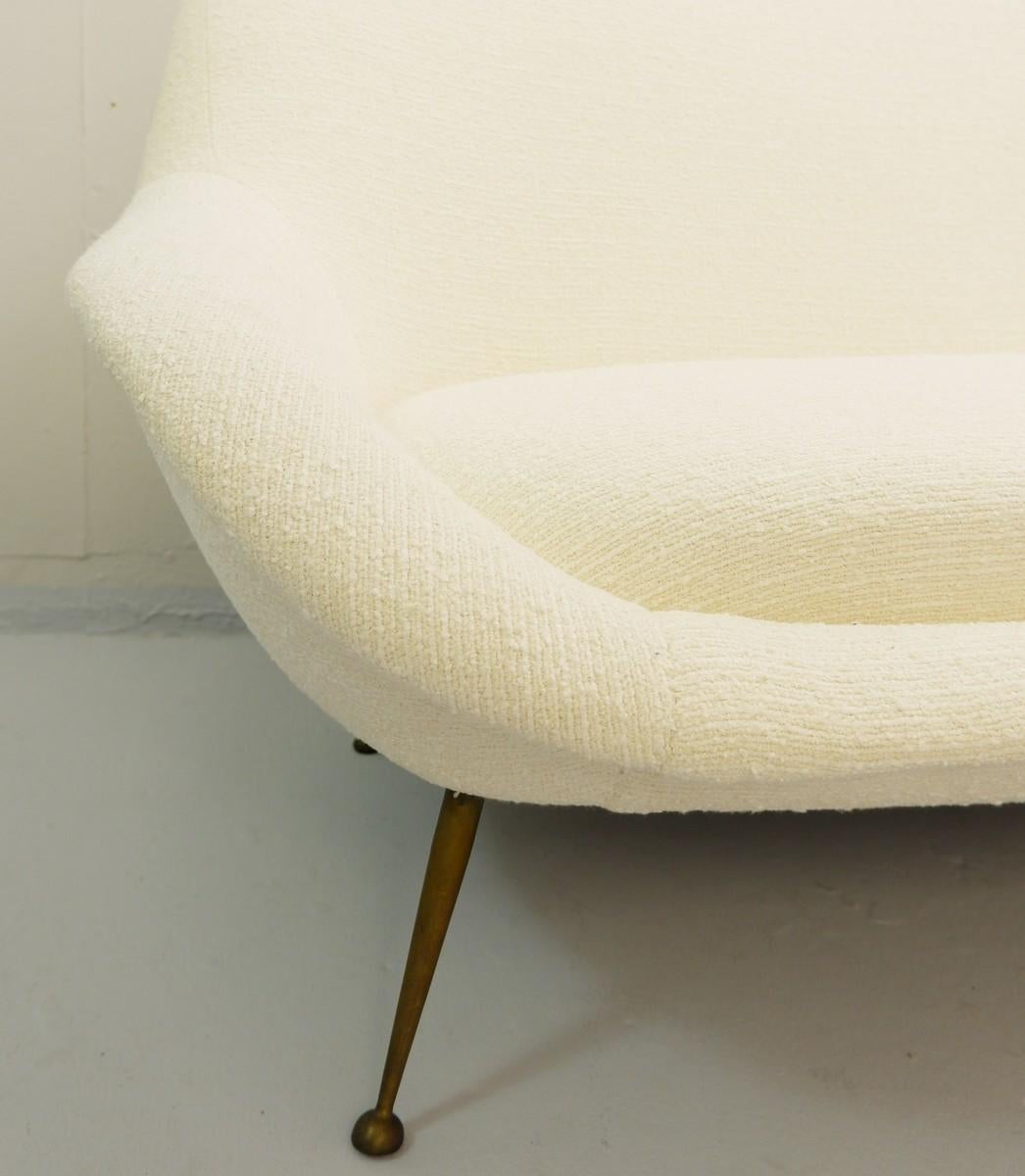 Mid-Century Modern Italian Sofa New Cream White Upholstery