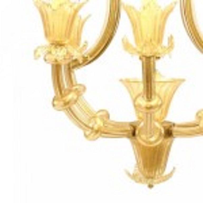 Lámpara de cristal de bambú veneciano italiano de Murano espolvoreado de oro Italiano en venta