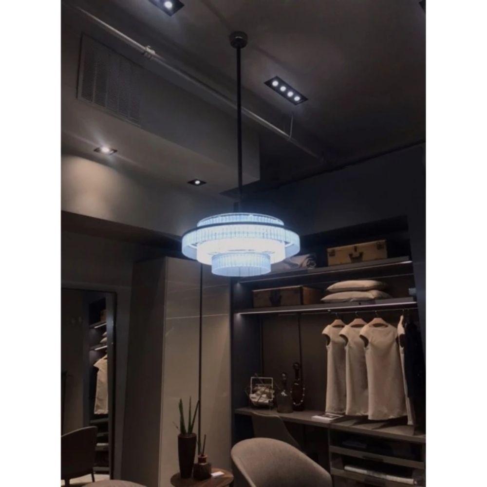 Modern Floor Sample Italamp Charles Chandelier with Glass and Leather For Sale