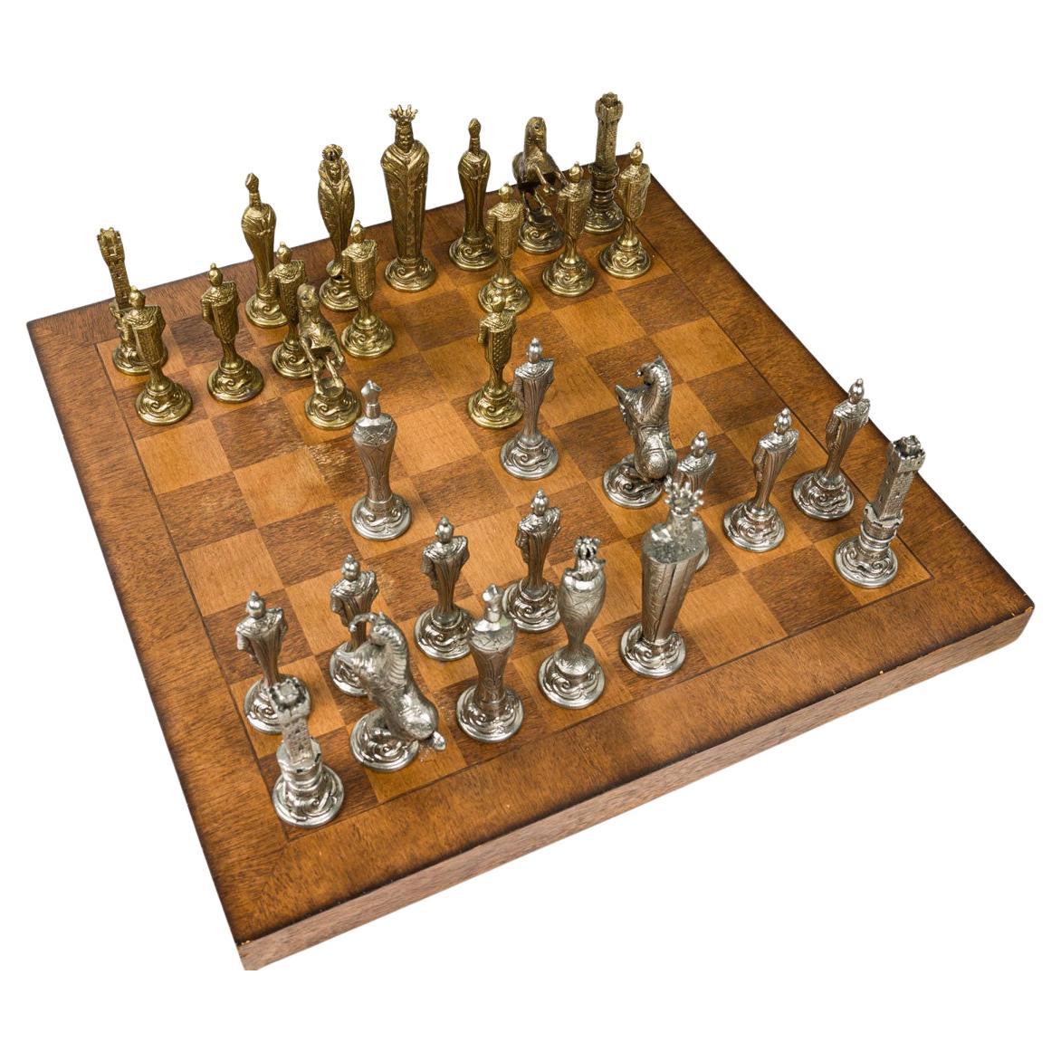Italian Renaissance Chess Set by Italfama, Brass & Nickel Alloy