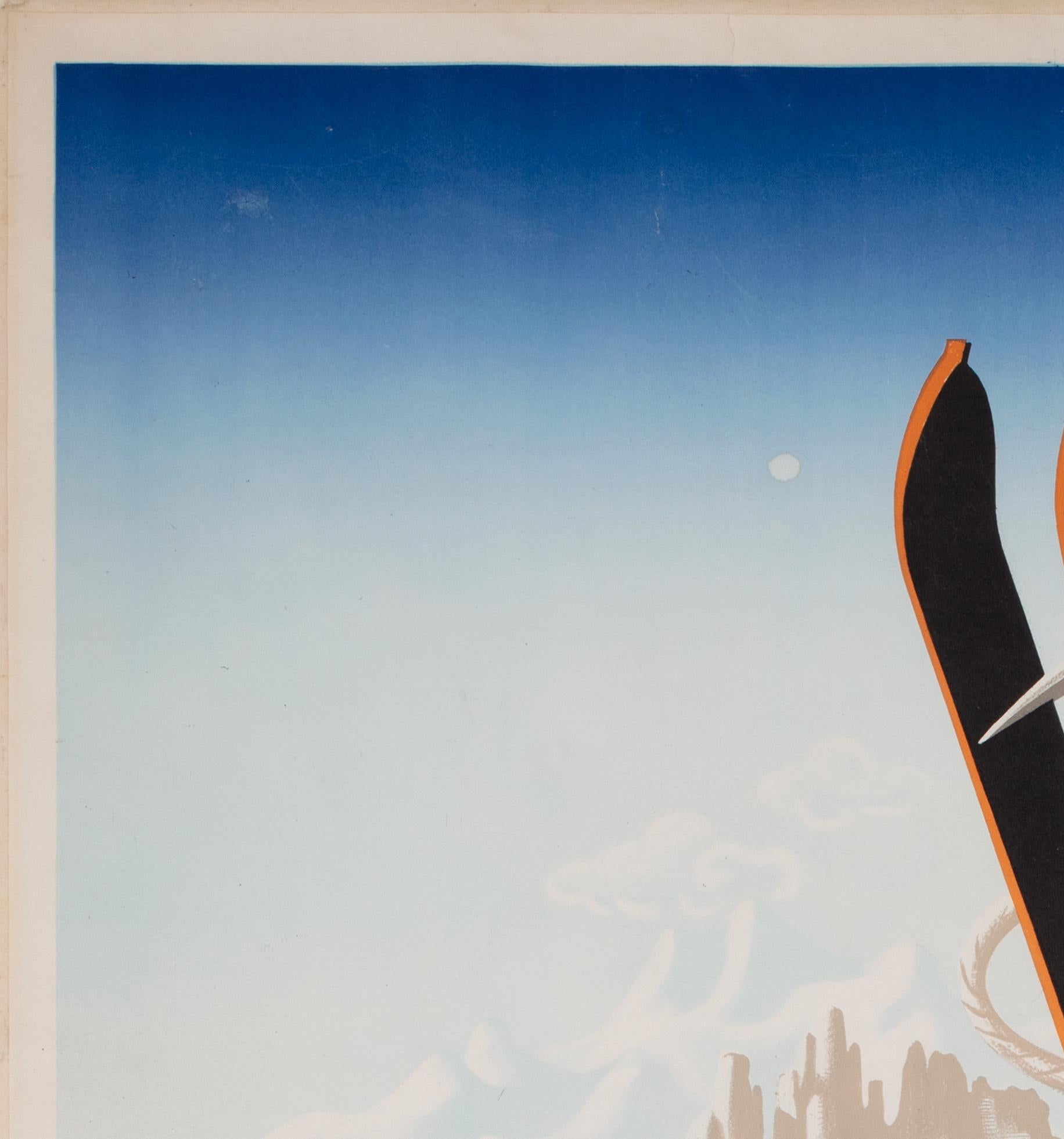 Italienisches Sport-Ski-Reise-Werbeplakat CASSANDRE, Italien, Italien 1935 im Zustand „Gut“ im Angebot in Bath, Somerset