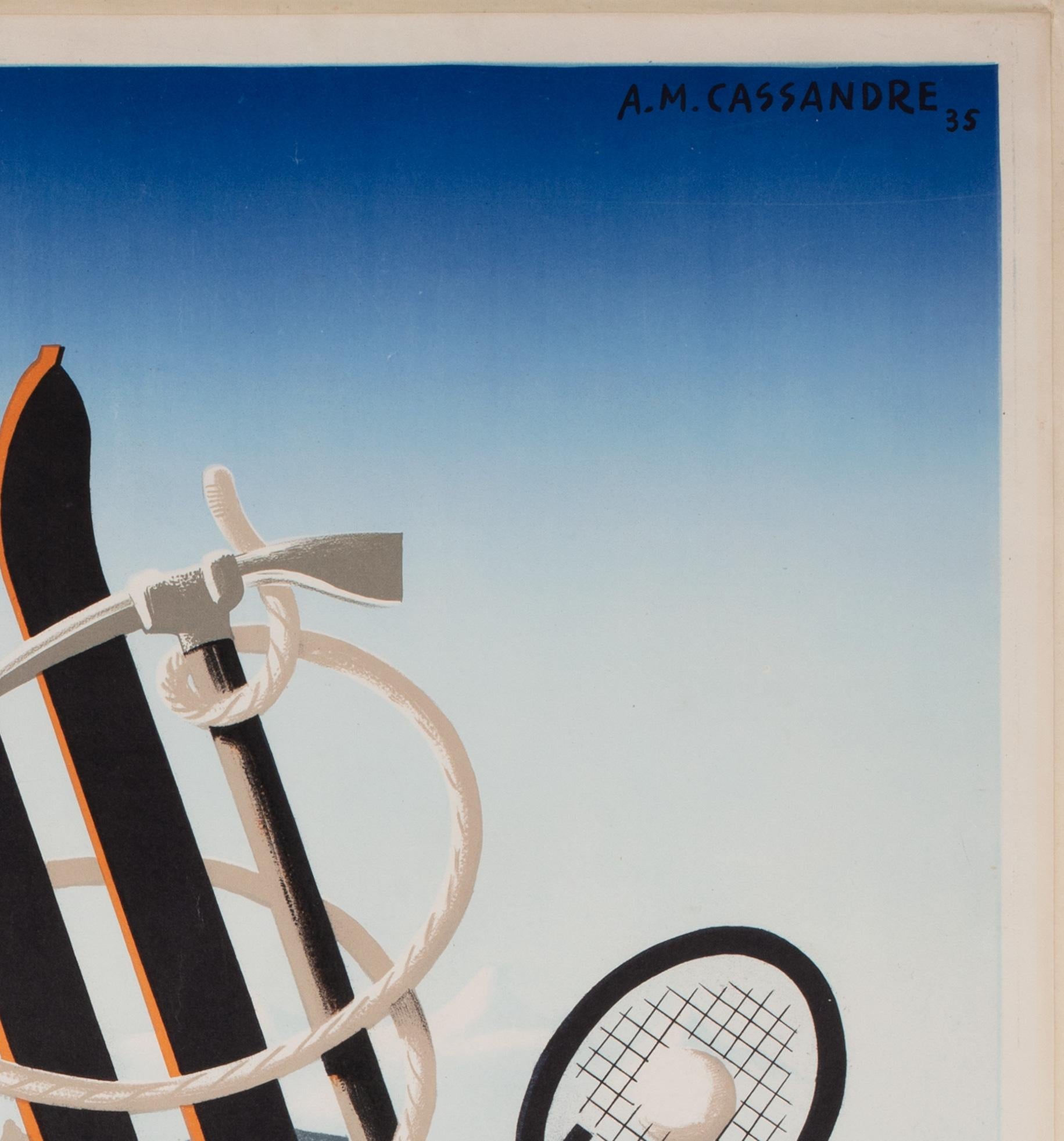 Italienisches Sport-Ski-Reise-Werbeplakat CASSANDRE, Italien, Italien 1935 (20. Jahrhundert) im Angebot