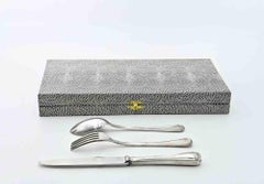 Italia 800 Silver Child's Cutlery Set in Case, Mid-20th Century