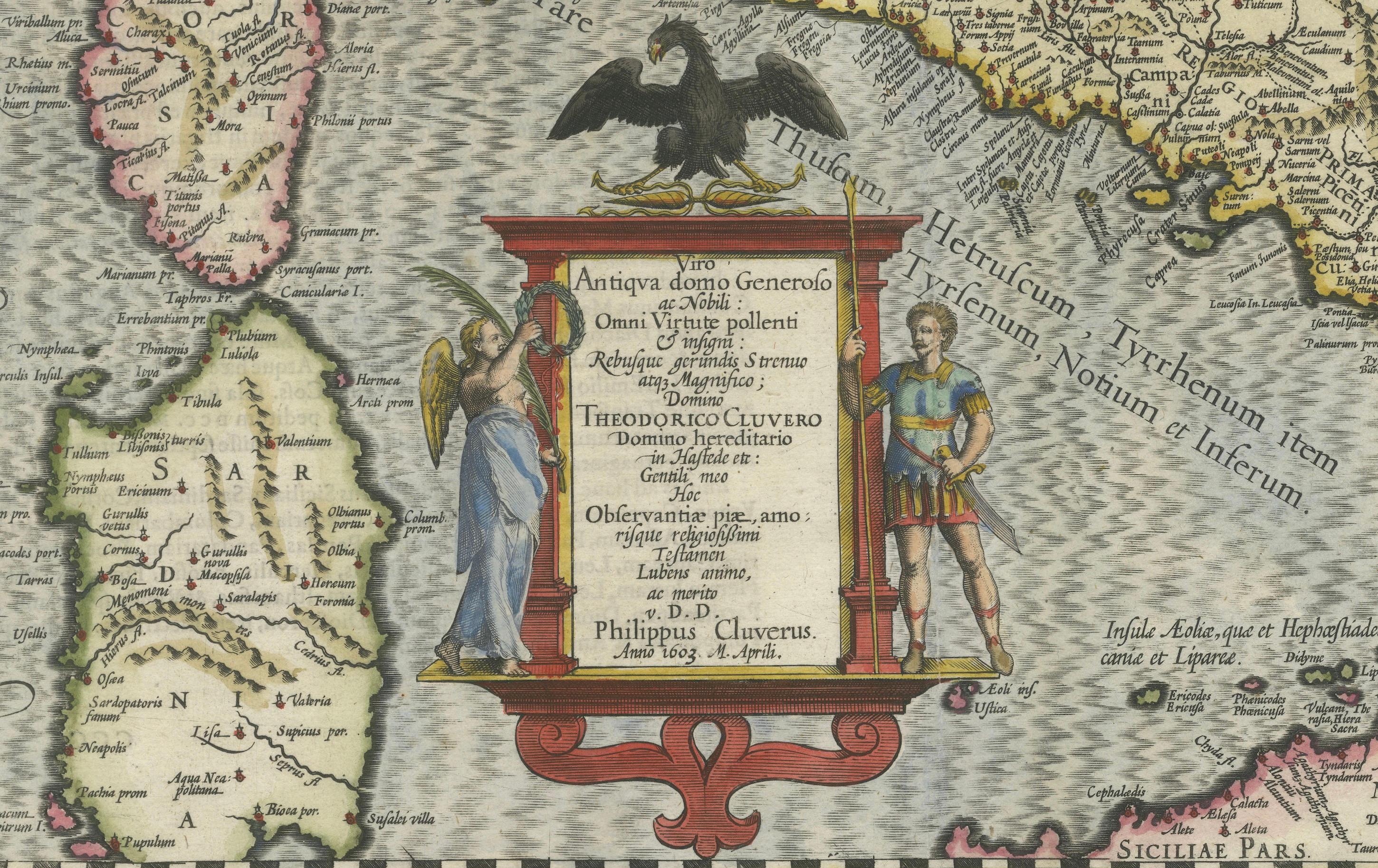 Paper Italia Antiqua Philippo Cluvero – 1603 Hondius Map of Ancient Italy, Handcolored For Sale