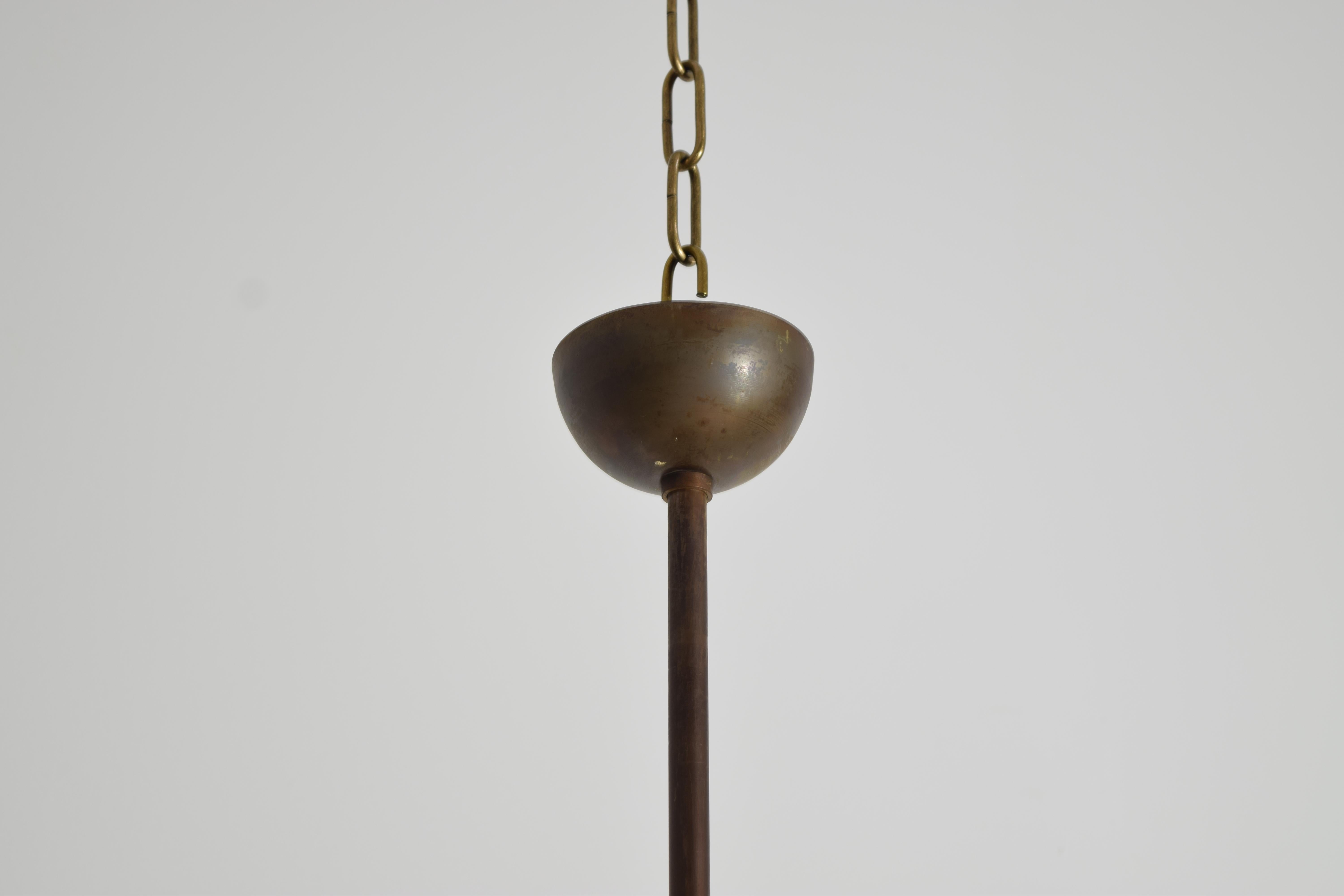 Lampadario a 6 luci Zodiac Ring in ottone e vetro Art Deco, 1930 ca. In condizioni buone in vendita a Atlanta, GA