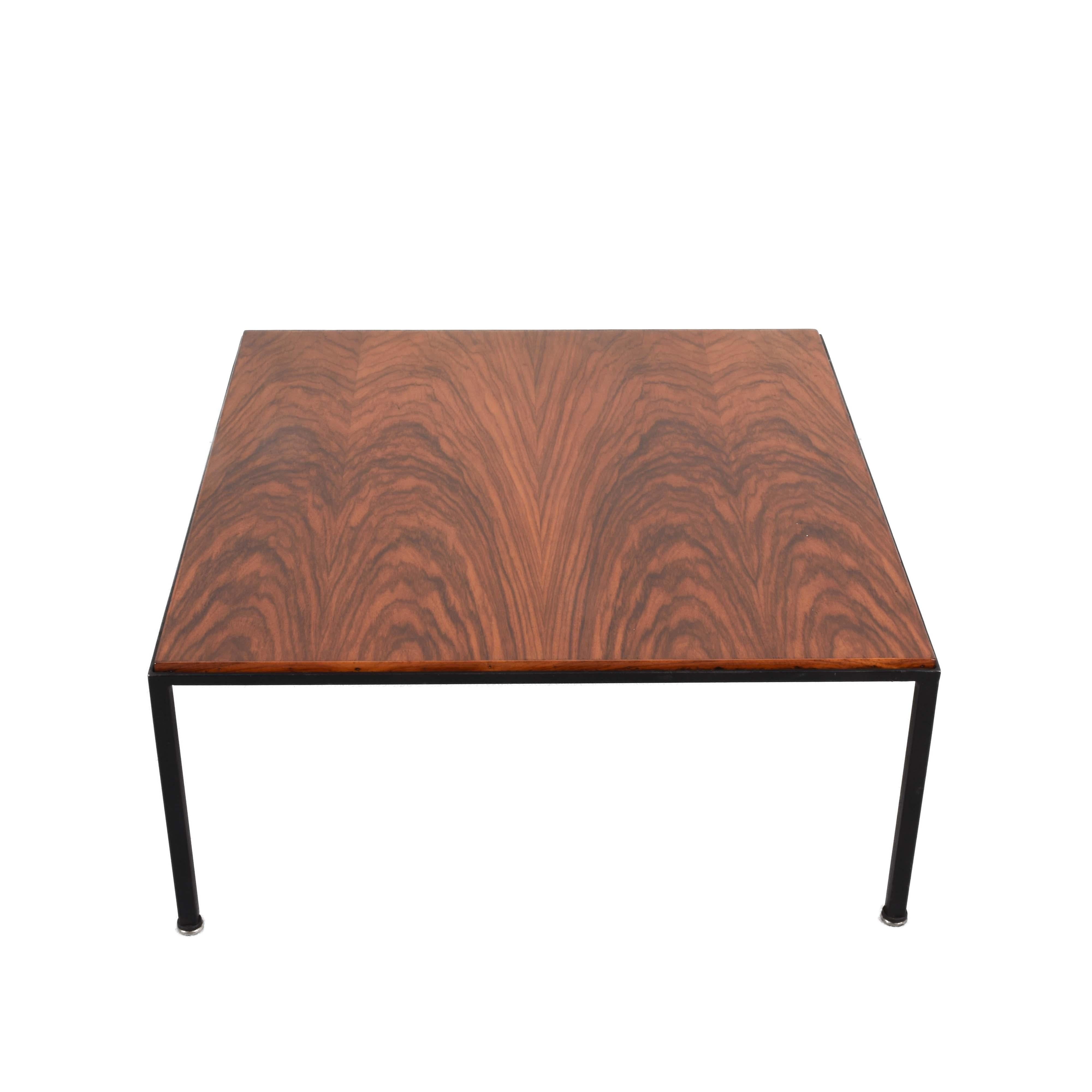 Enameled Italian Design Midcentury Wood and Iron Square Coffee Italian Table, 1960s For Sale