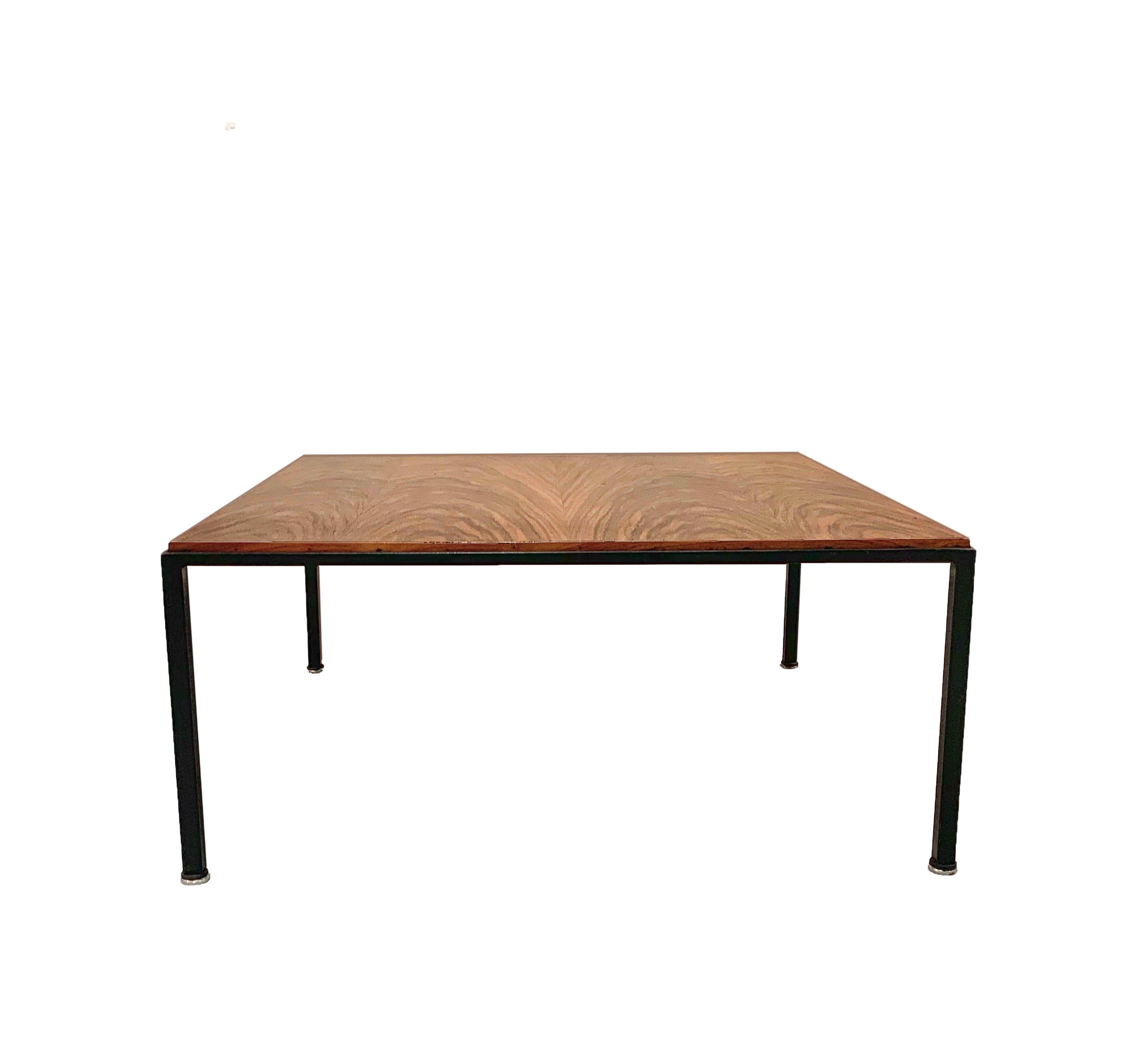 Metal Italian Design Midcentury Wood and Iron Square Coffee Italian Table, 1960s For Sale