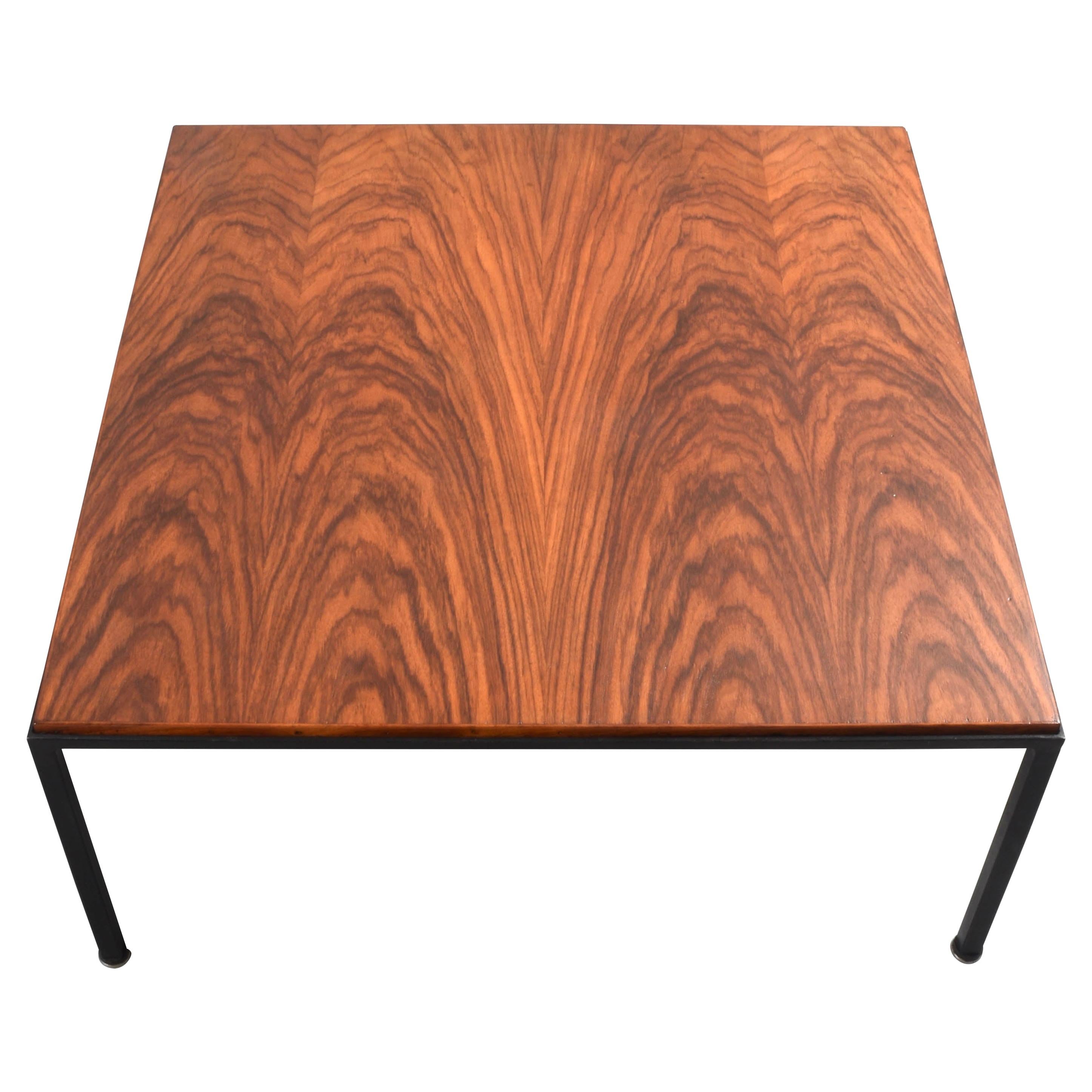 Mid-Century Modern Italian Design Midcentury Wood and Iron Square Coffee Italian Table, 1960s For Sale