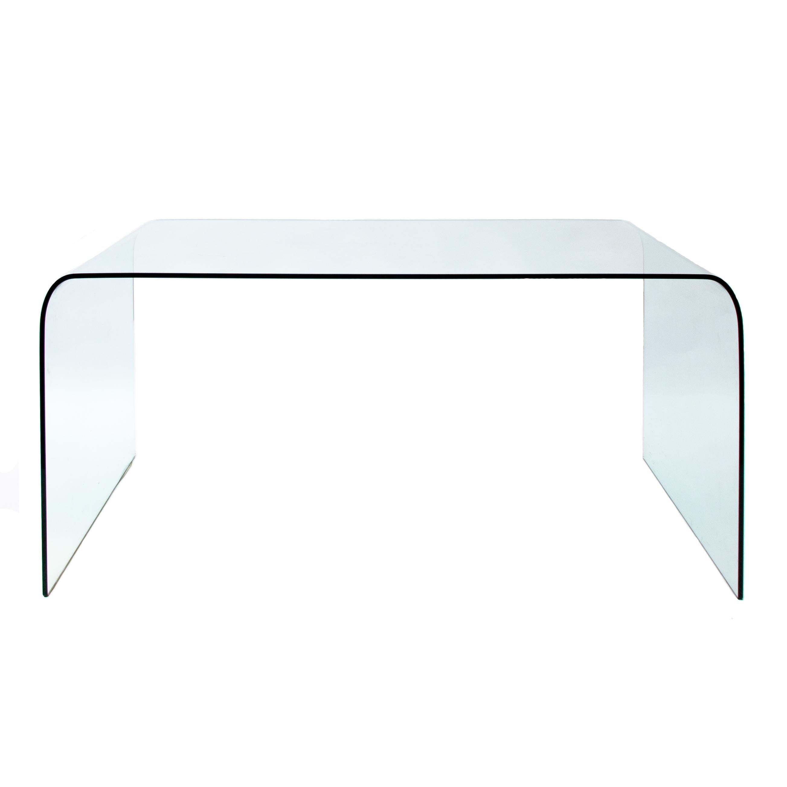 Stylish and elegant in design! The table is crafted from 15 mm thick monolithic curved glass.