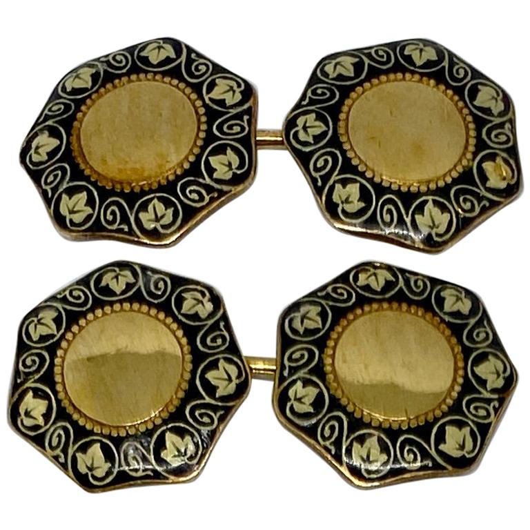 Italia Liberty 'Art Nouveau' Cufflinks in 18 Karat Yellow Gold For Sale