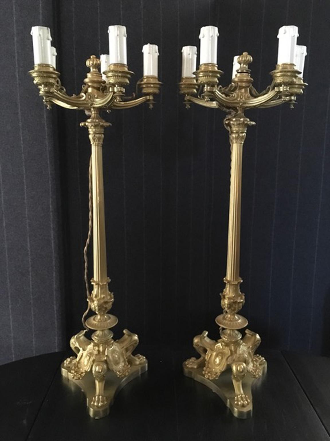 Italy Mid-18th Century Empire Pair Brass Candle Holders For Sale 5