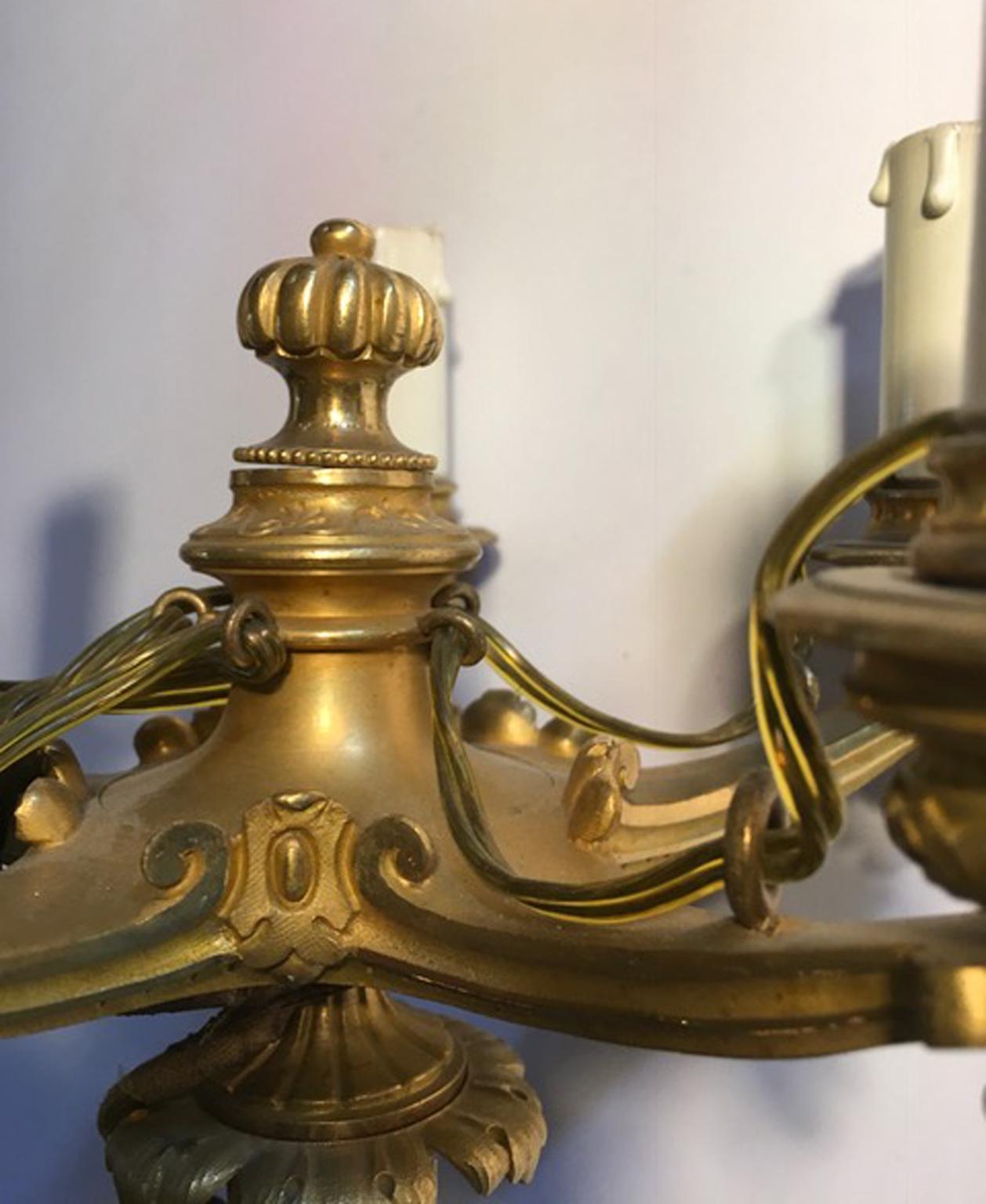 Hand-Crafted Italy Mid-18th Century Empire Pair Brass Candle Holders For Sale