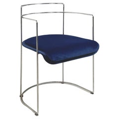 Italia Mid-Century Modern Chair in Tubular Metal and Blue Velvet, 1960s