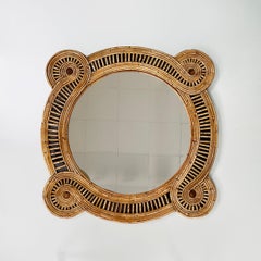 Italia mid-century modern Rattan round wall mirror by Vivai Del Sud, 1960s
