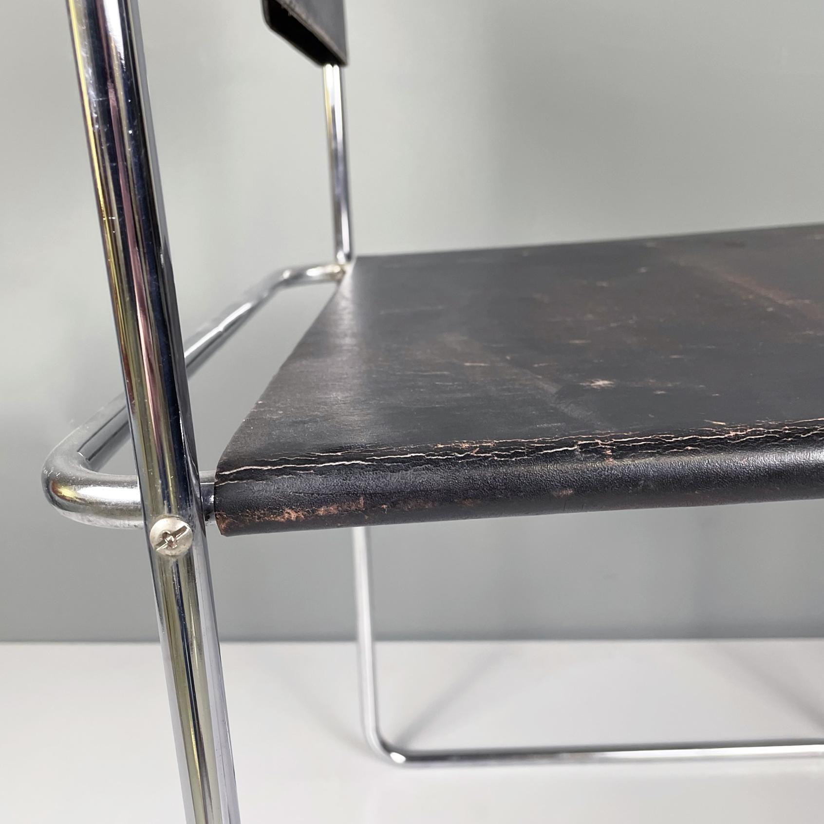 Chaise moderne italienne Libellula en acier et cuir noir par Carini pour Planula, 1970 en vente 6