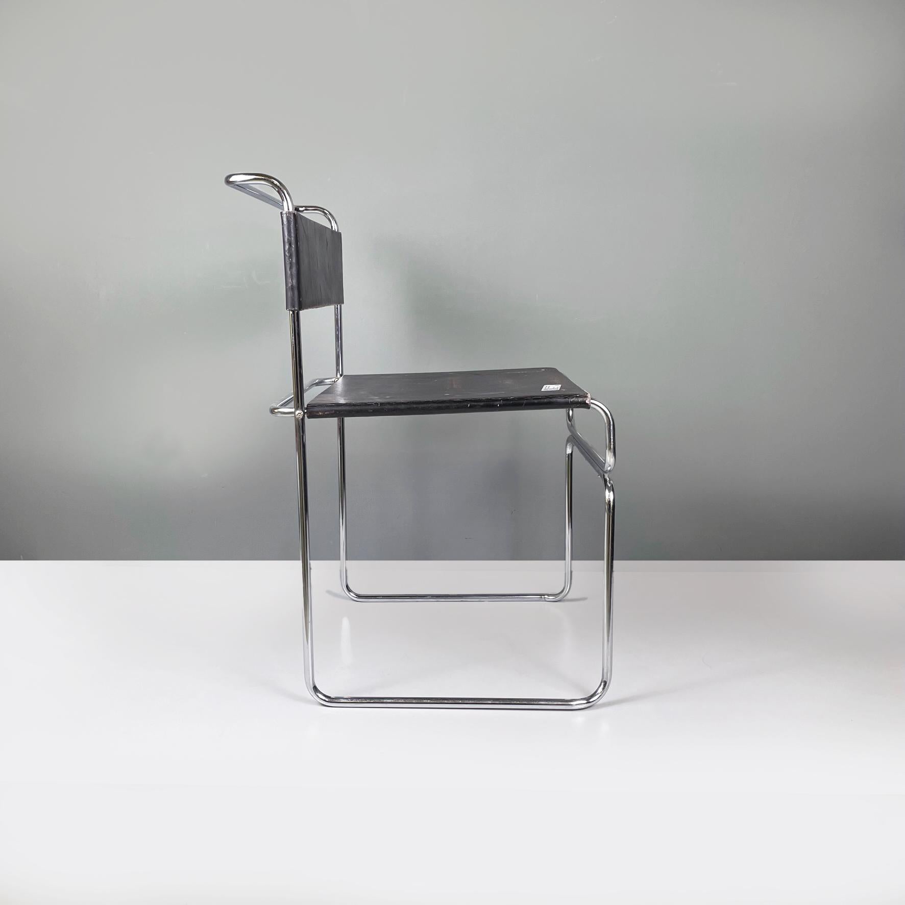 Moderne Chaise moderne italienne Libellula en acier et cuir noir par Carini pour Planula, 1970 en vente