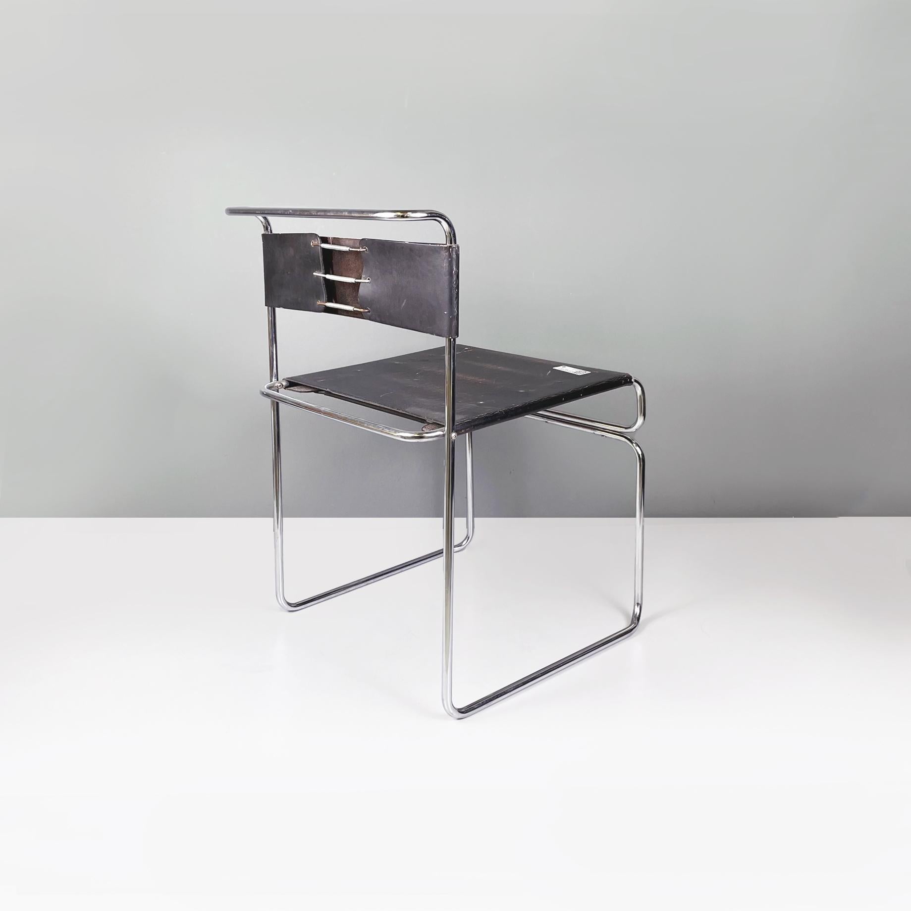 Chaise moderne italienne Libellula en acier et cuir noir par Carini pour Planula, 1970 Bon état - En vente à MIlano, IT