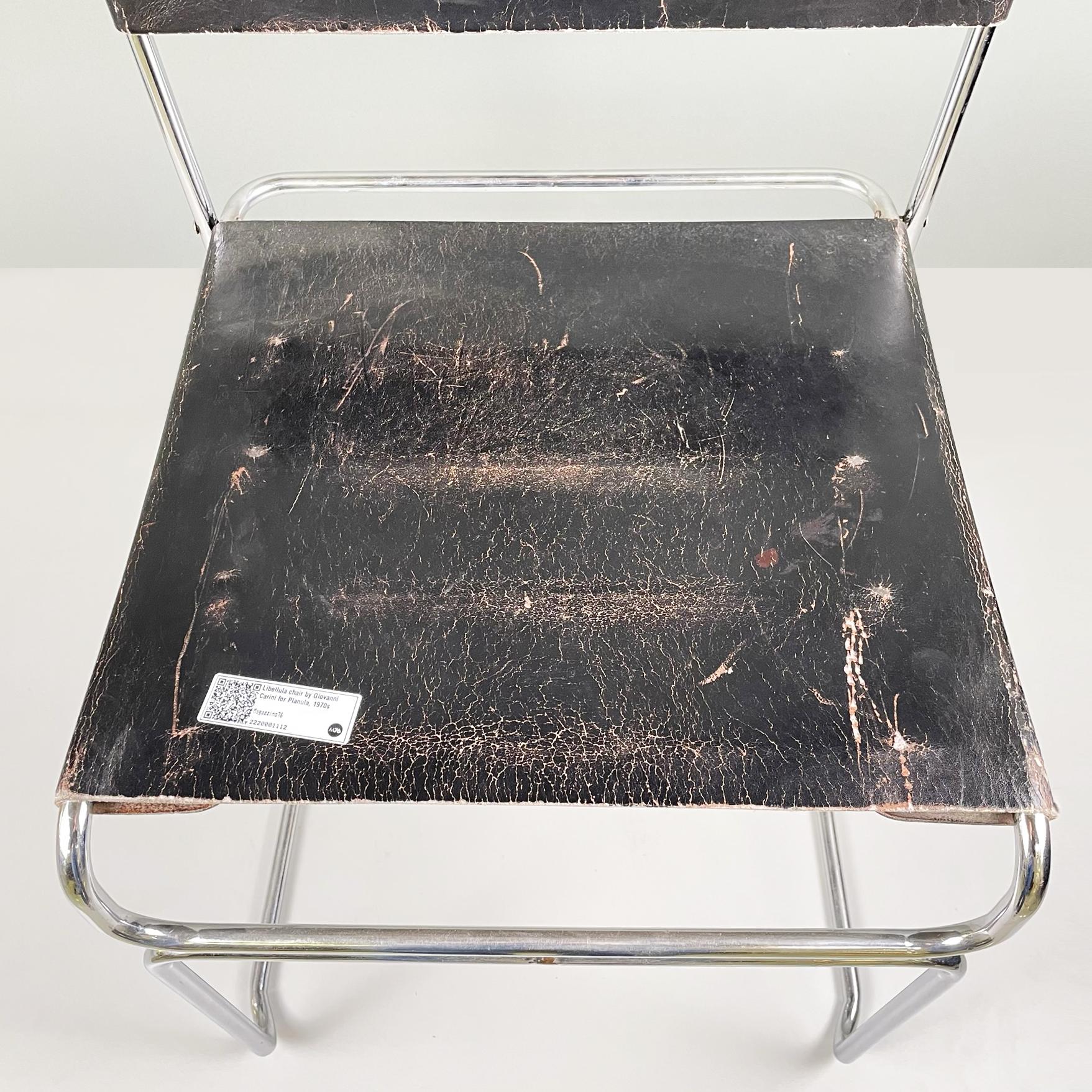 Chaise moderne italienne Libellula en acier et cuir noir par Carini pour Planula, 1970 en vente 1