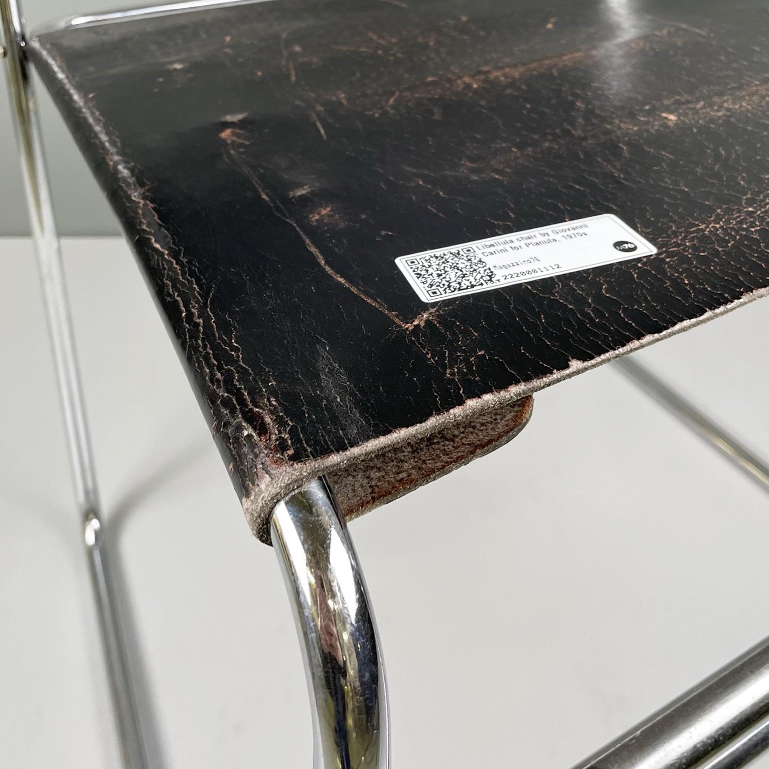 Chaise moderne italienne Libellula en acier et cuir noir par Carini pour Planula, 1970 en vente 2