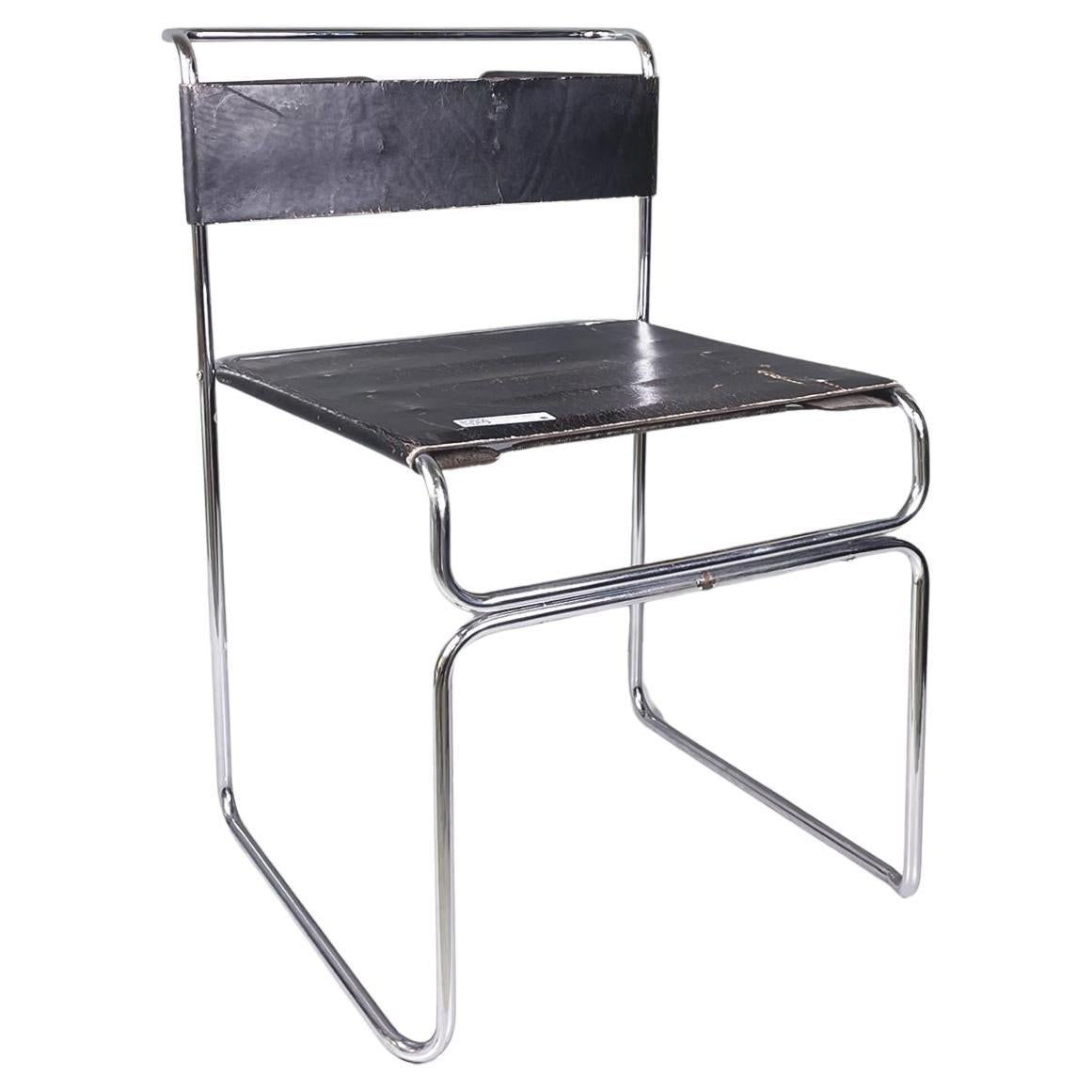 Italia Modern Black Leather Steel Chair Libellula by Carini for Planula, 1970s
