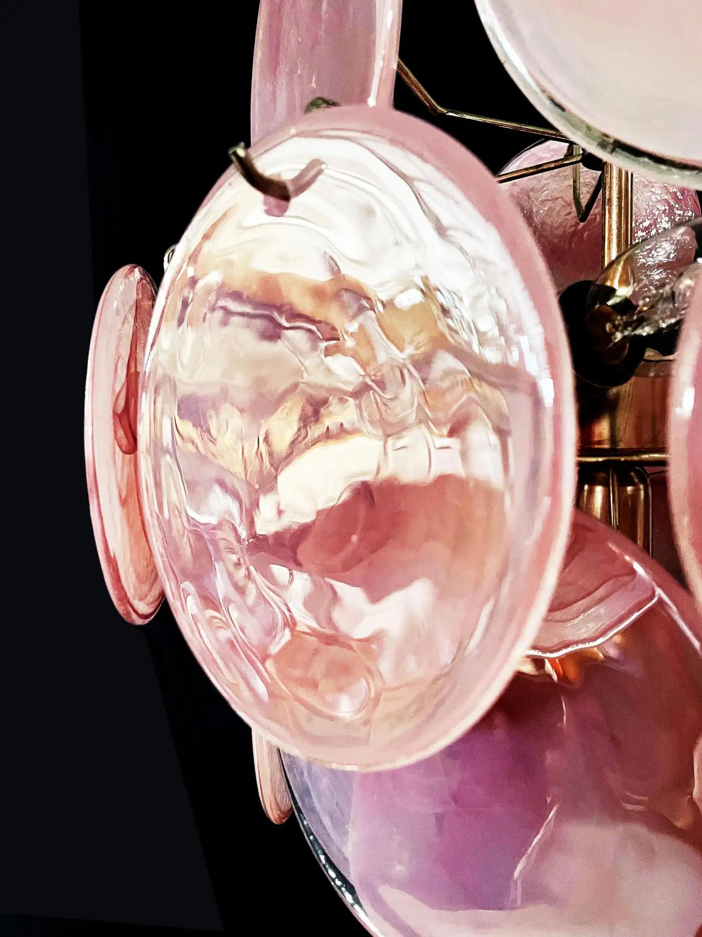 Fin du 20e siècle Lustres italiens de Murano, 24 disques roses en vente