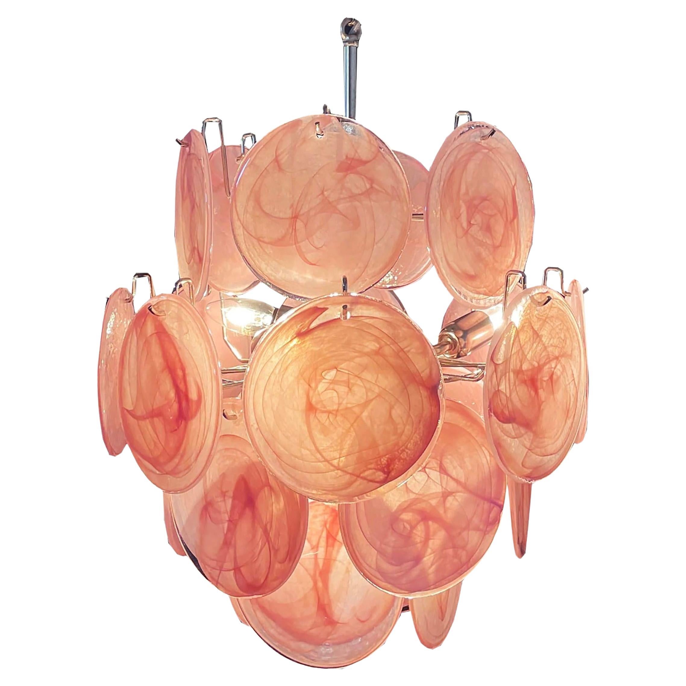 Lustres italiens de Murano, 24 disques roses en vente