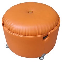 Italia Orange leather pouf Luigi Massoni for Poltrona Frau